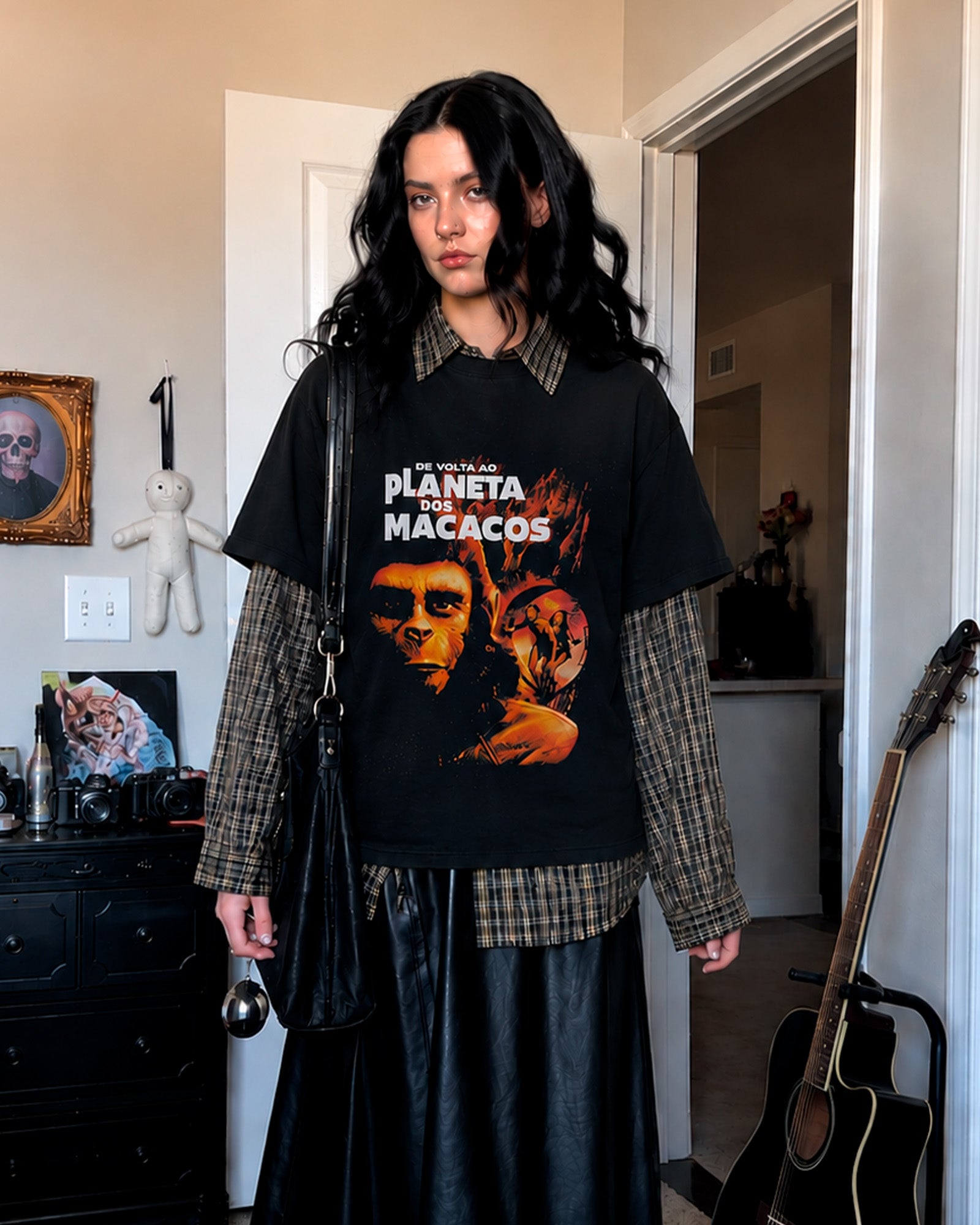 Camiseta Preta De Volta ao Planeta dos Macacos Clássico da Ficção Científica