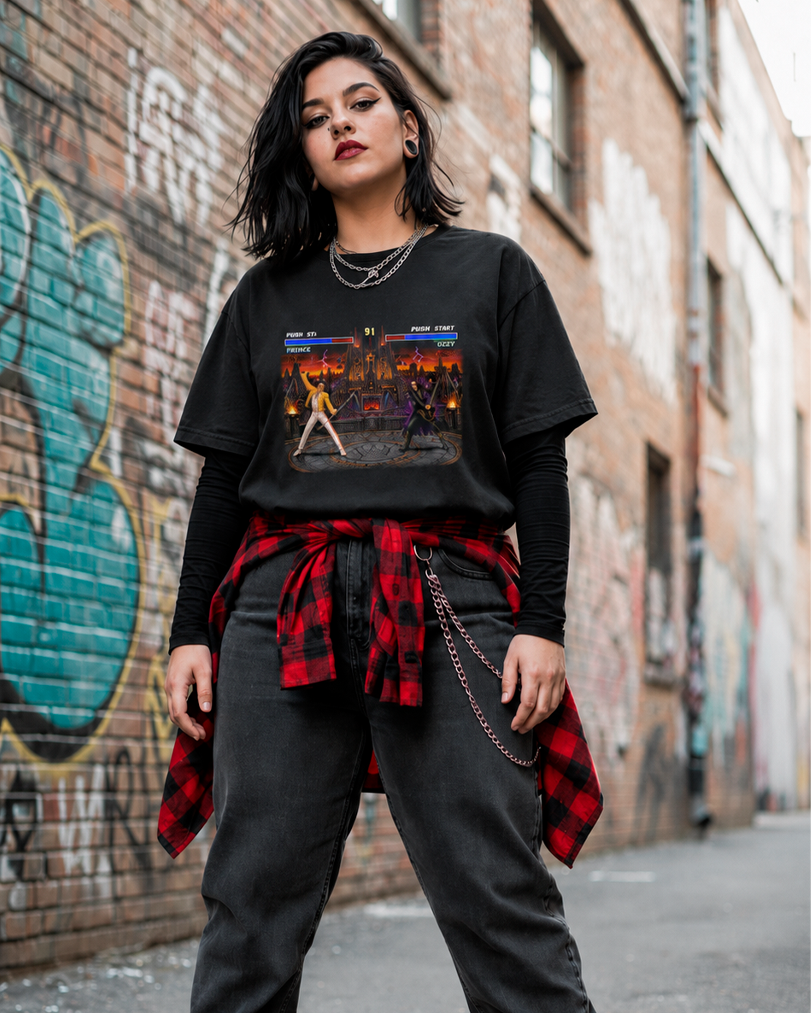 Camiseta Preta Ultimate Rock Fighters Freddie Vs Ozzy