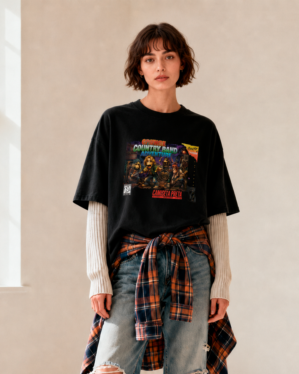 Camiseta Preta Grunge Country Band Adventure