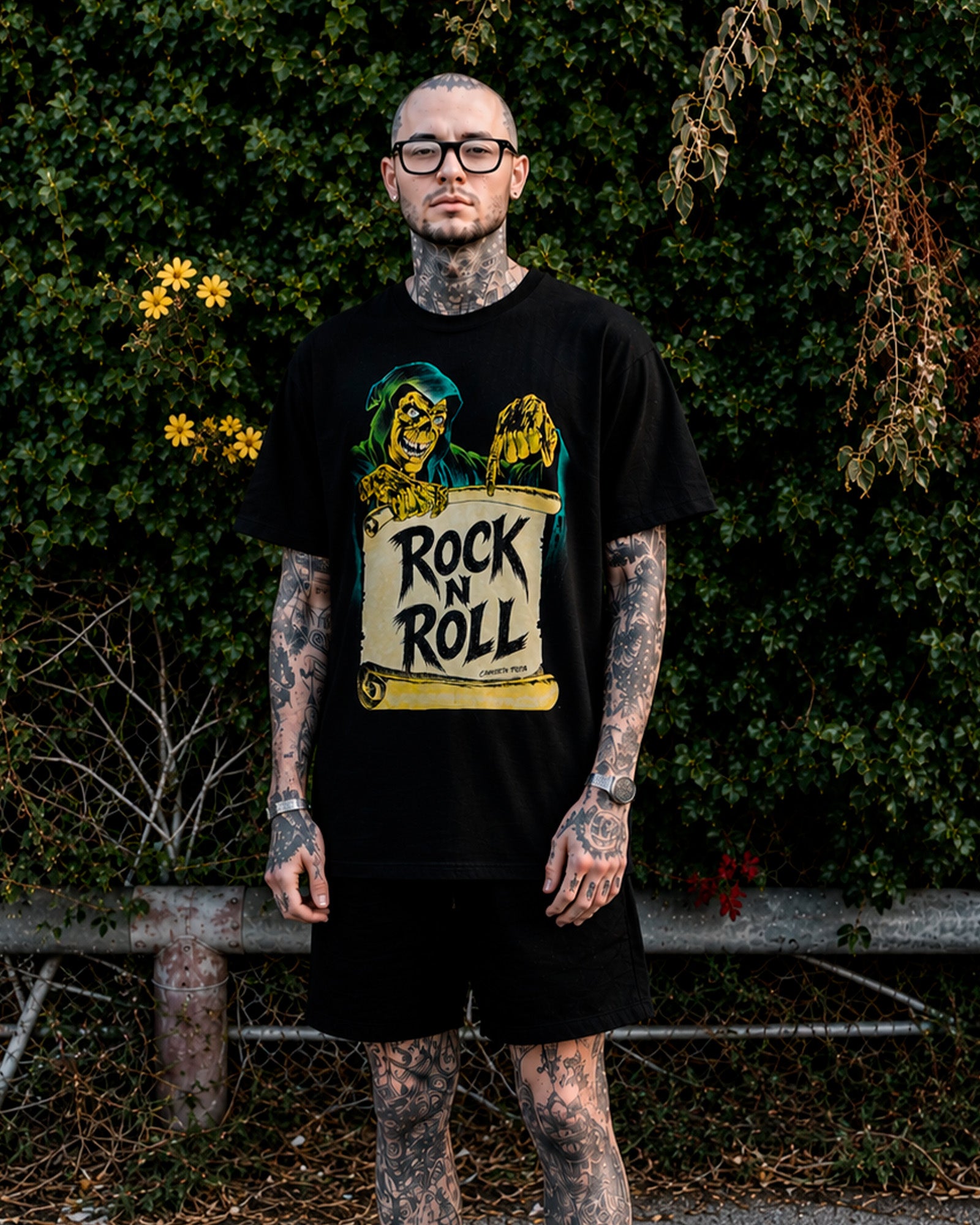 Camiseta Preta Rock N Roll Grim Reaper Vintage
