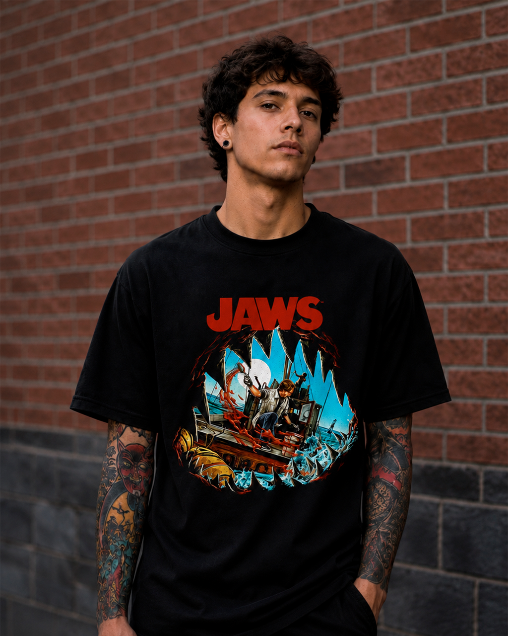 Camiseta Preta Jaws Amity Island Terror