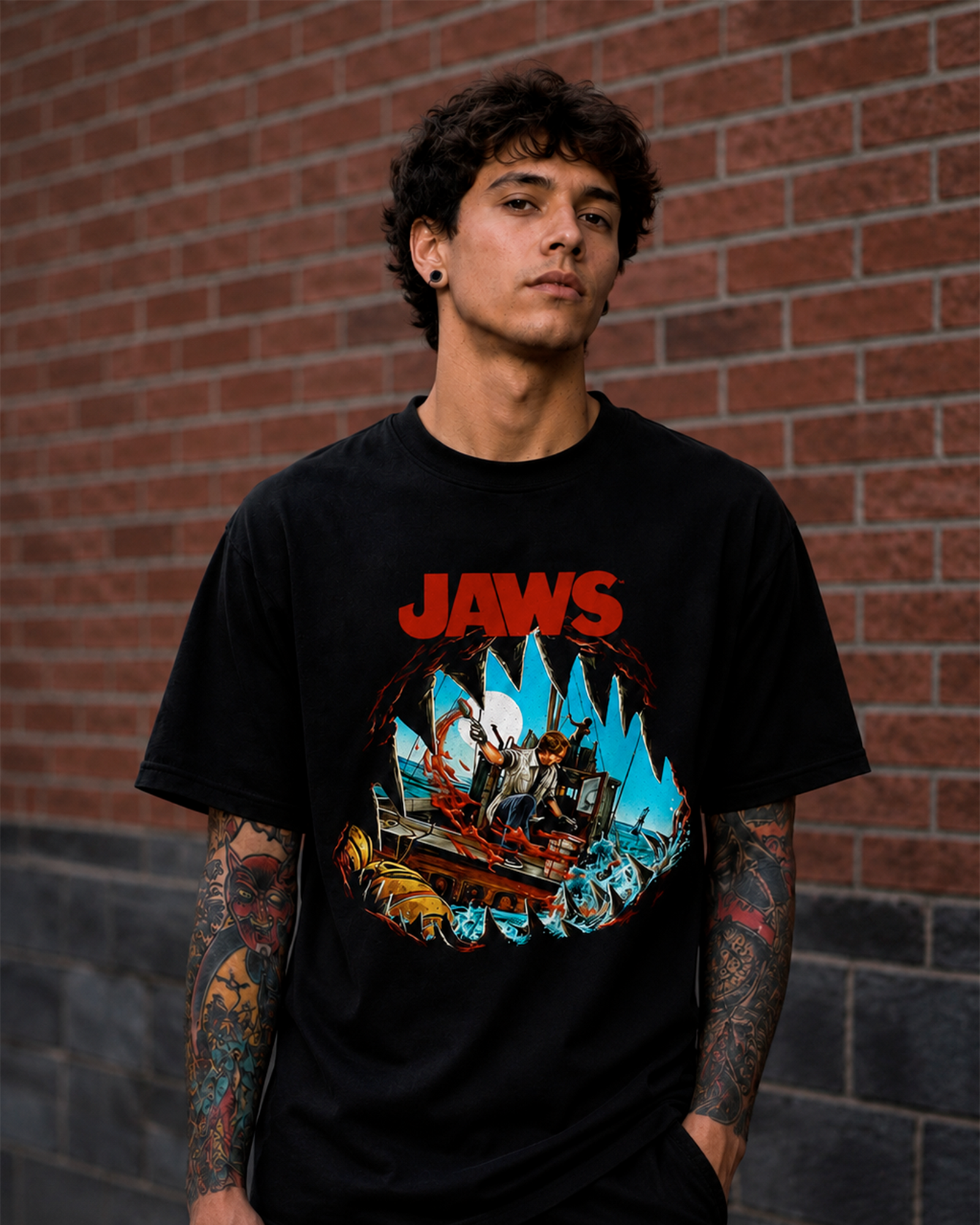 Camiseta Preta Jaws Amity Island Terror