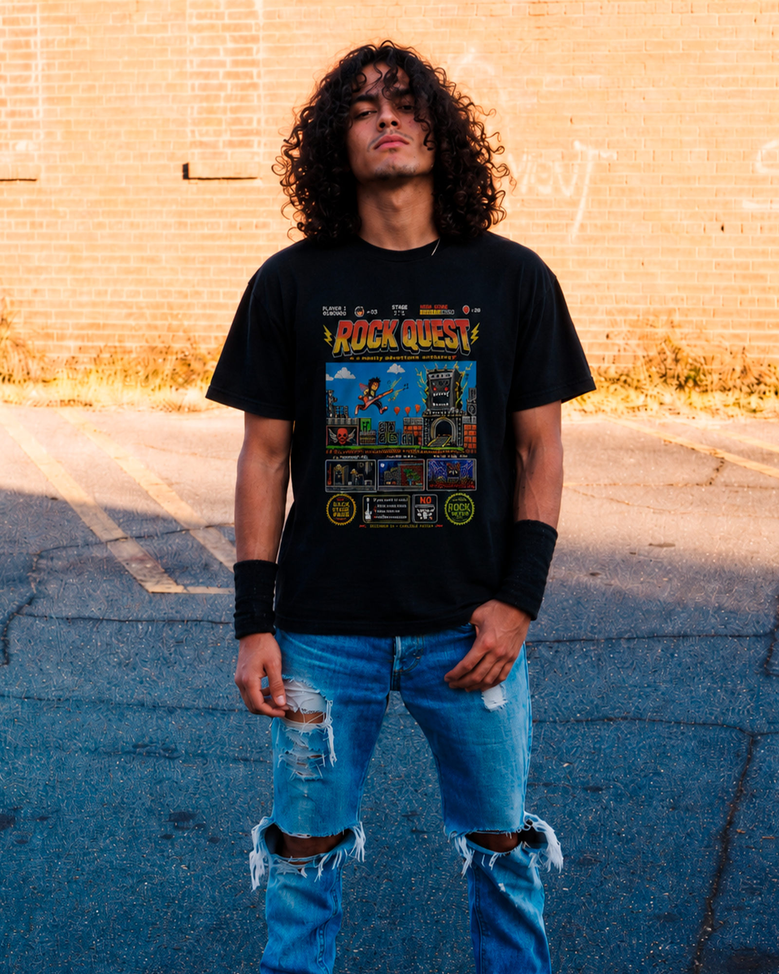 Camiseta Preta Rock Quest The Ultimate Power Chord Adventure