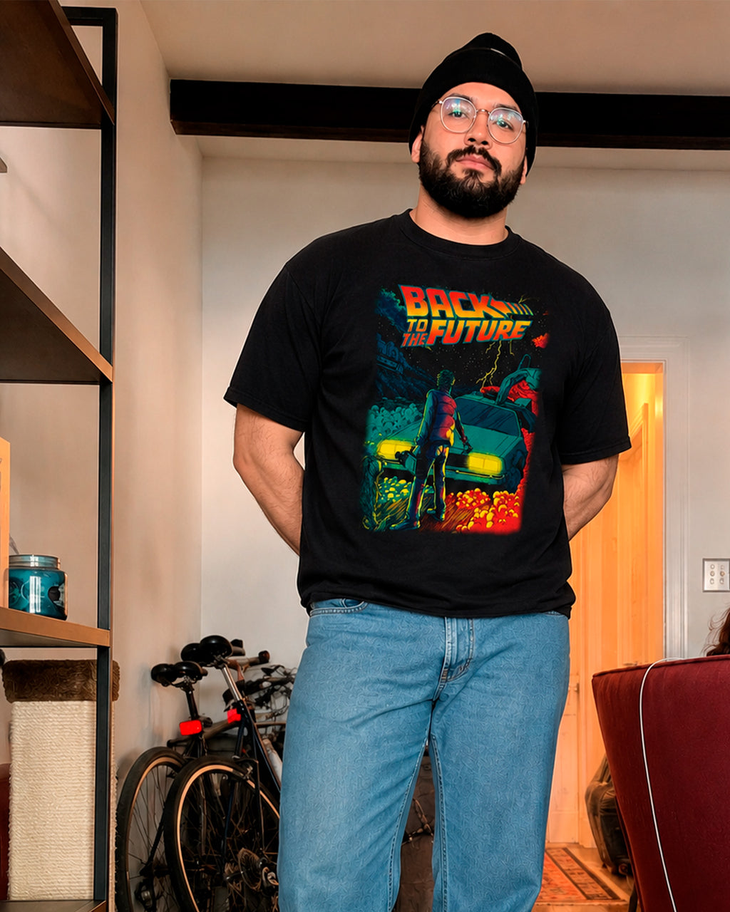Camiseta Preta Back to the Future DeLorean Time Machine