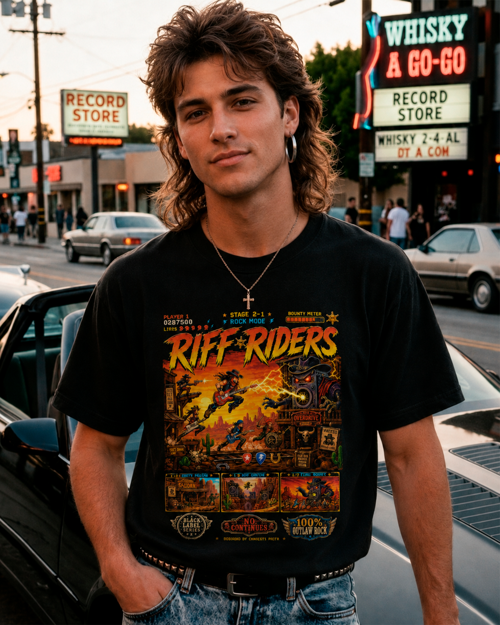 Camiseta Preta Outlaw Rock Batalha no Velho Oeste