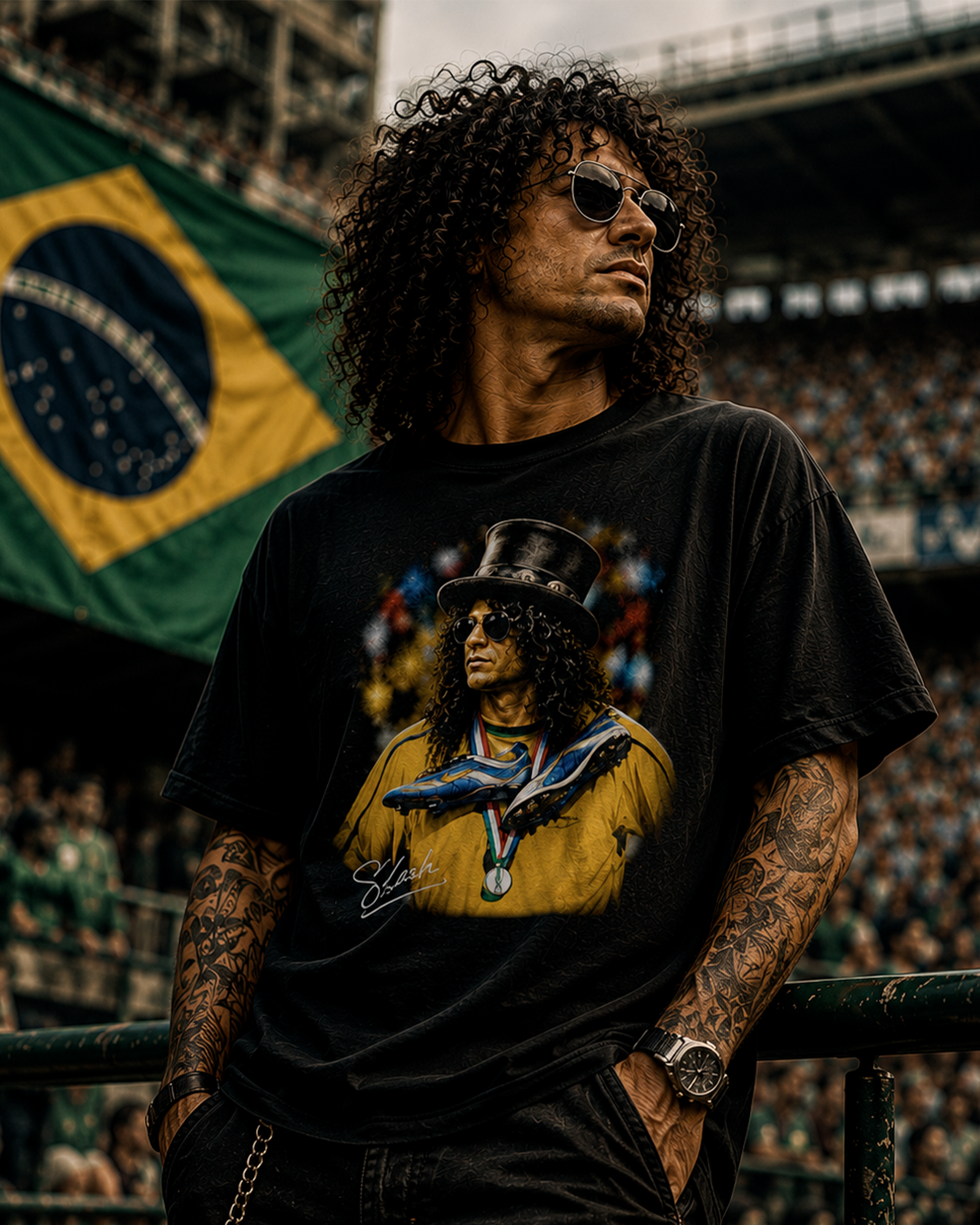 Camiseta Preta Slash Quando o Rock Entrou em Campo