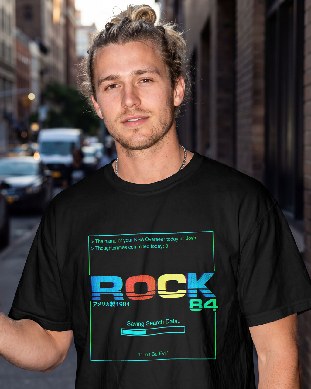 Camiseta Preta Rock 84 Thoughtcrime System