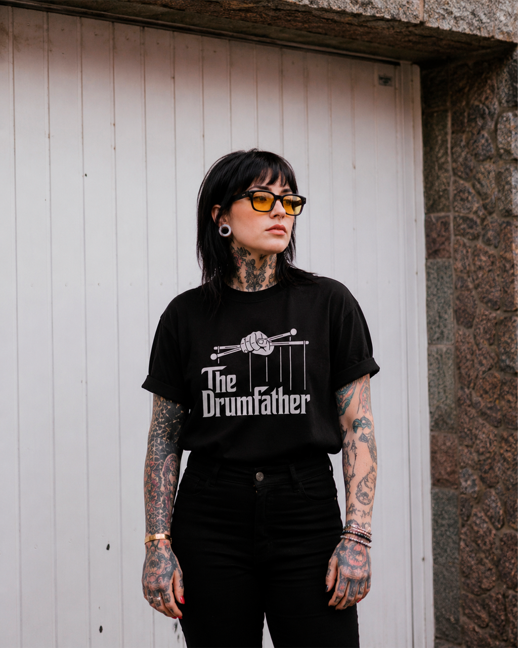 Camiseta Preta The Drumfather O Poderoso Baterista
