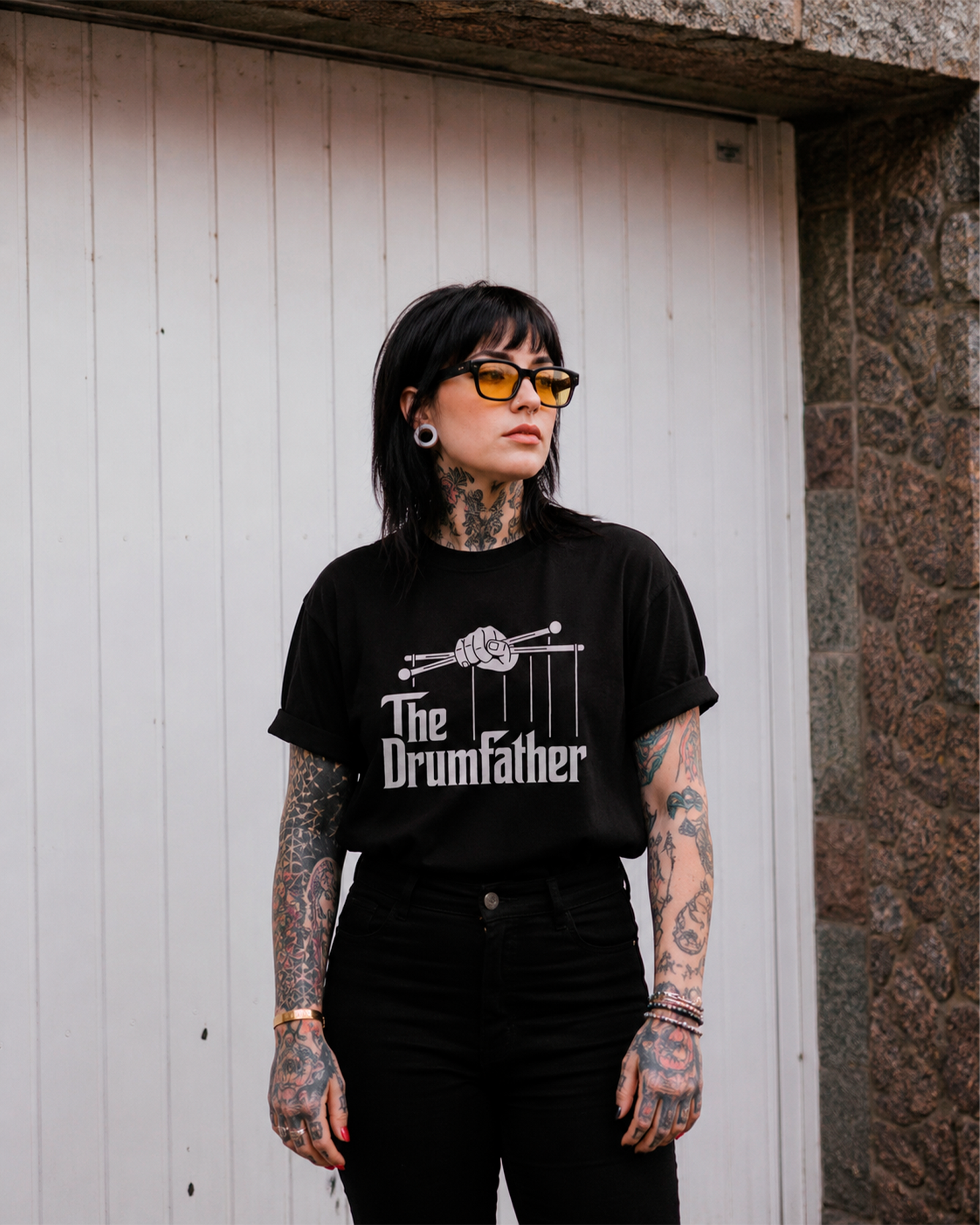 Camiseta Preta The Drumfather O Poderoso Baterista