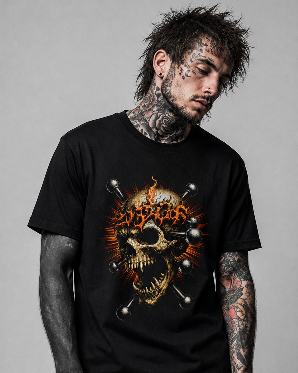 Camiseta Preta Skull Inferno Underground Metal