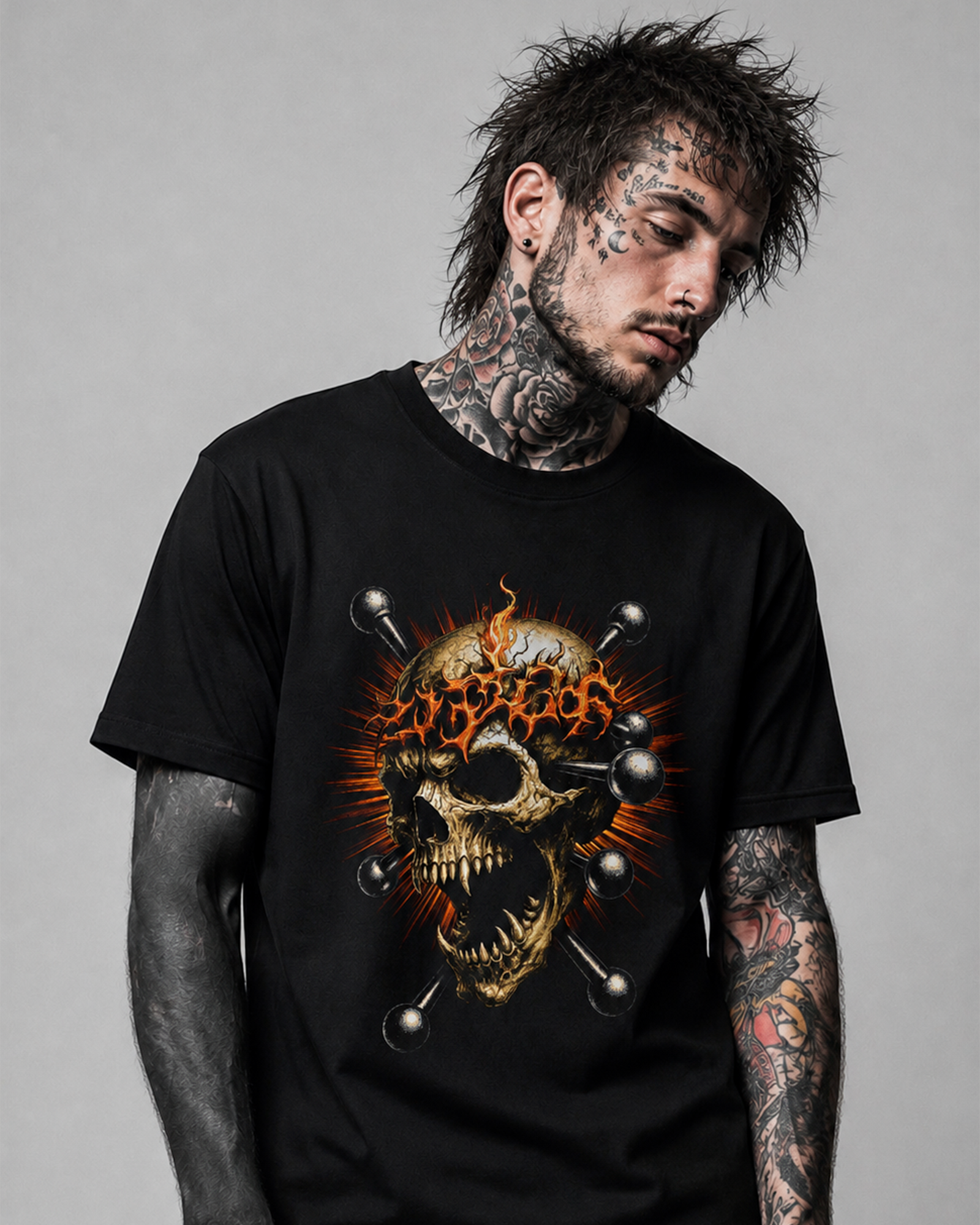 Camiseta Preta Skull Inferno Underground Metal