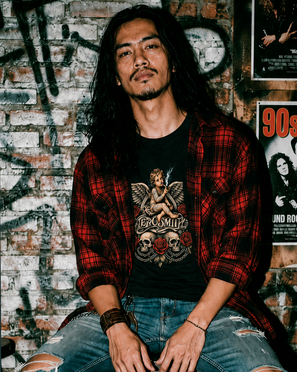 Camiseta Preta Aerosmith Hard Rock Skull & Roses