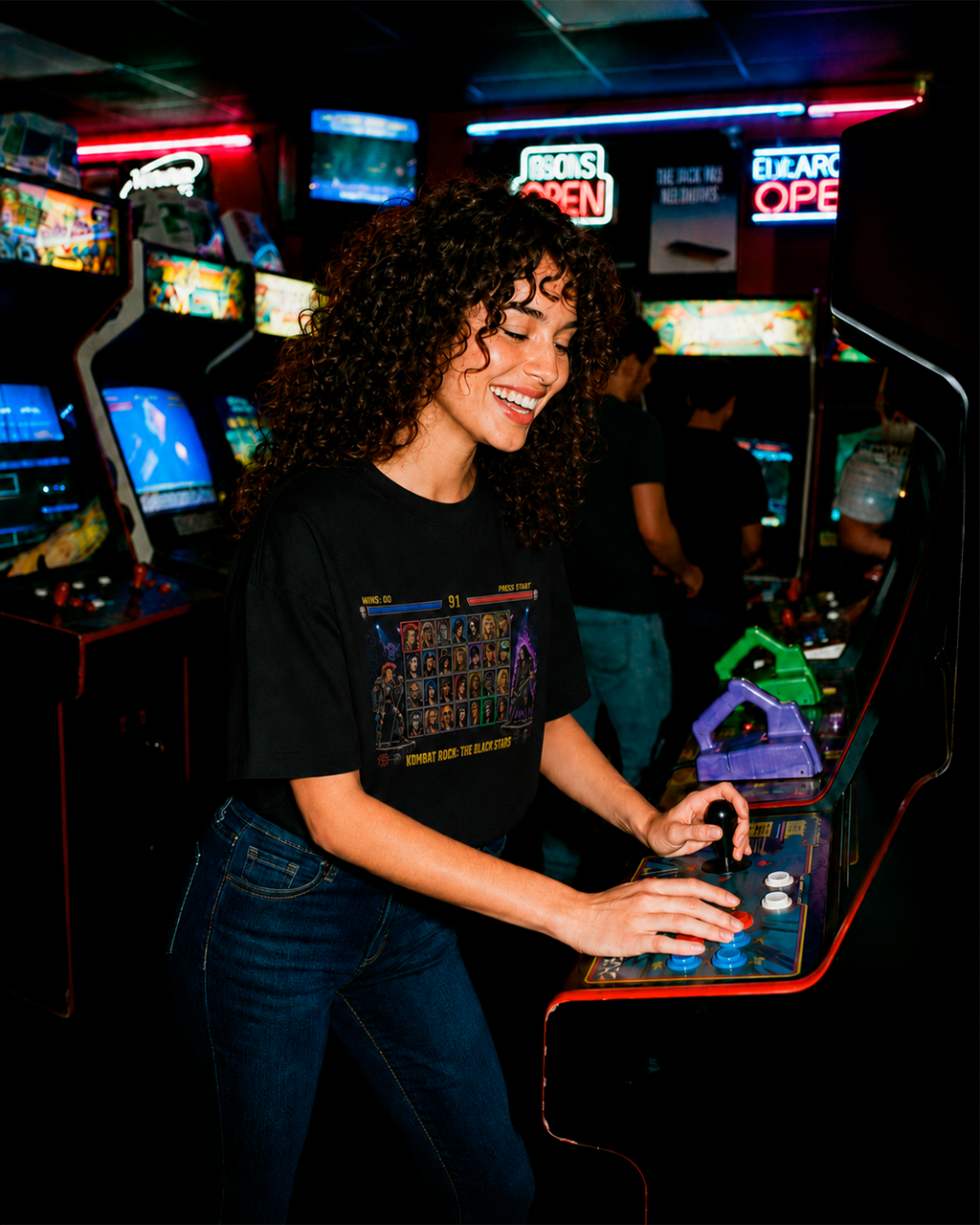 Camiseta Preta Arcade Rock Escolha Seu Lutador