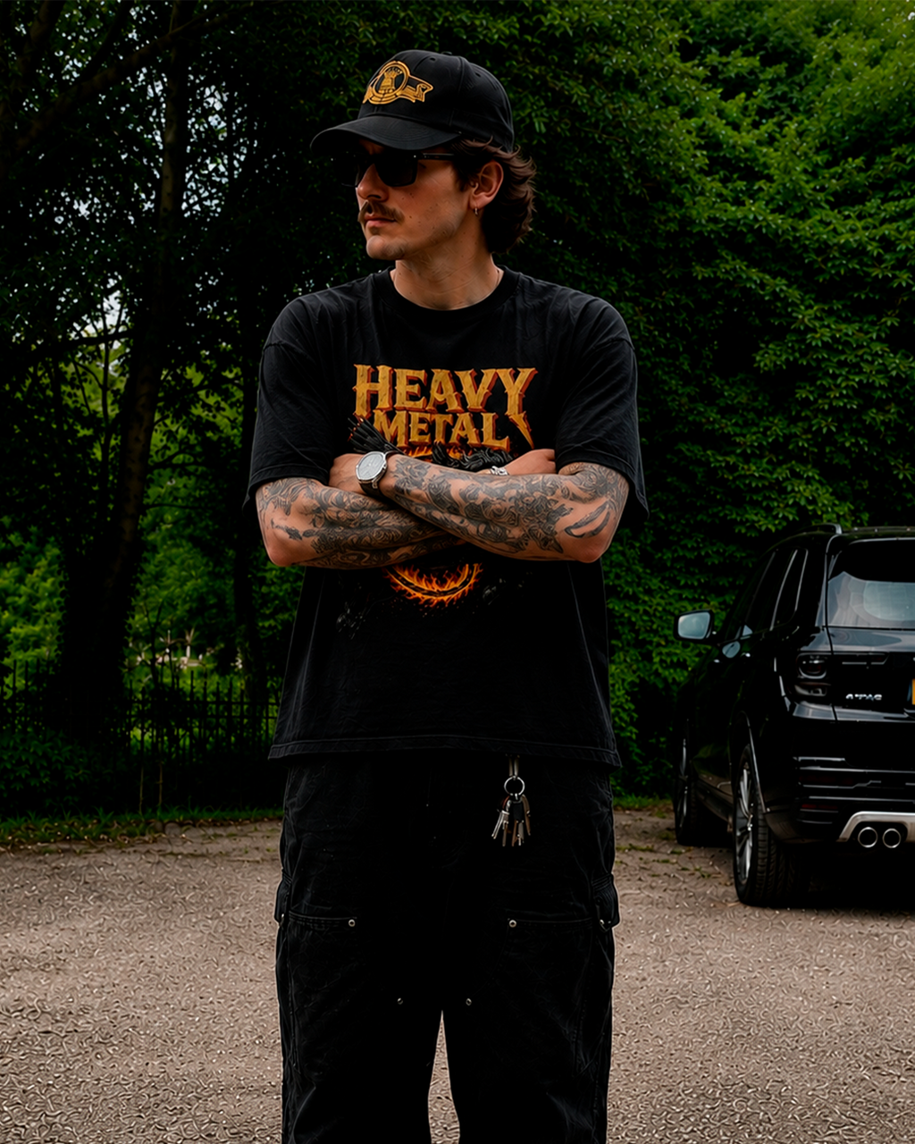 Camiseta Preta Heavy Metal Cavalo Alado em Chamas Rock Pesado
