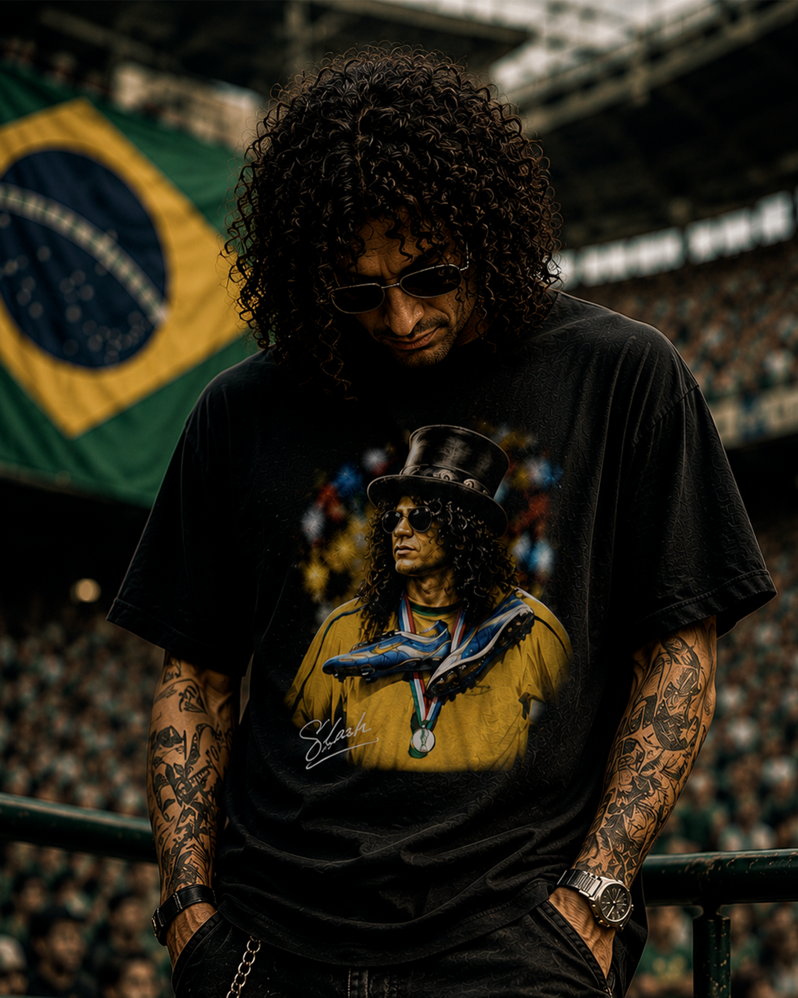 Camiseta Preta Slash Quando o Rock Entrou em Campo