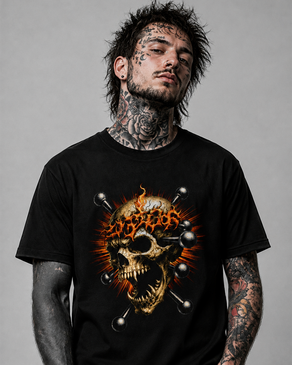 Camiseta Preta Skull Inferno Underground Metal
