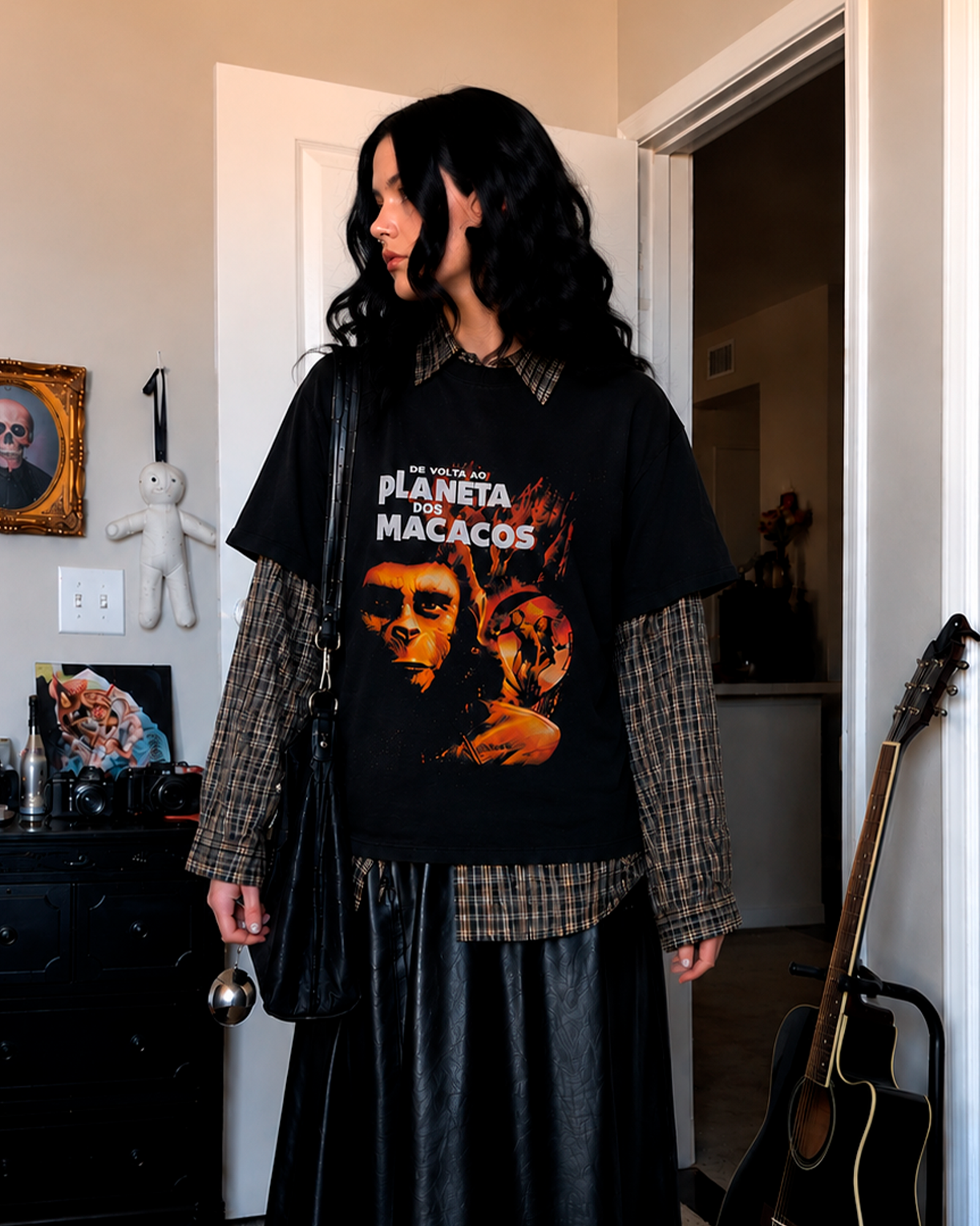 Camiseta Preta De Volta ao Planeta dos Macacos Clássico da Ficção Científica