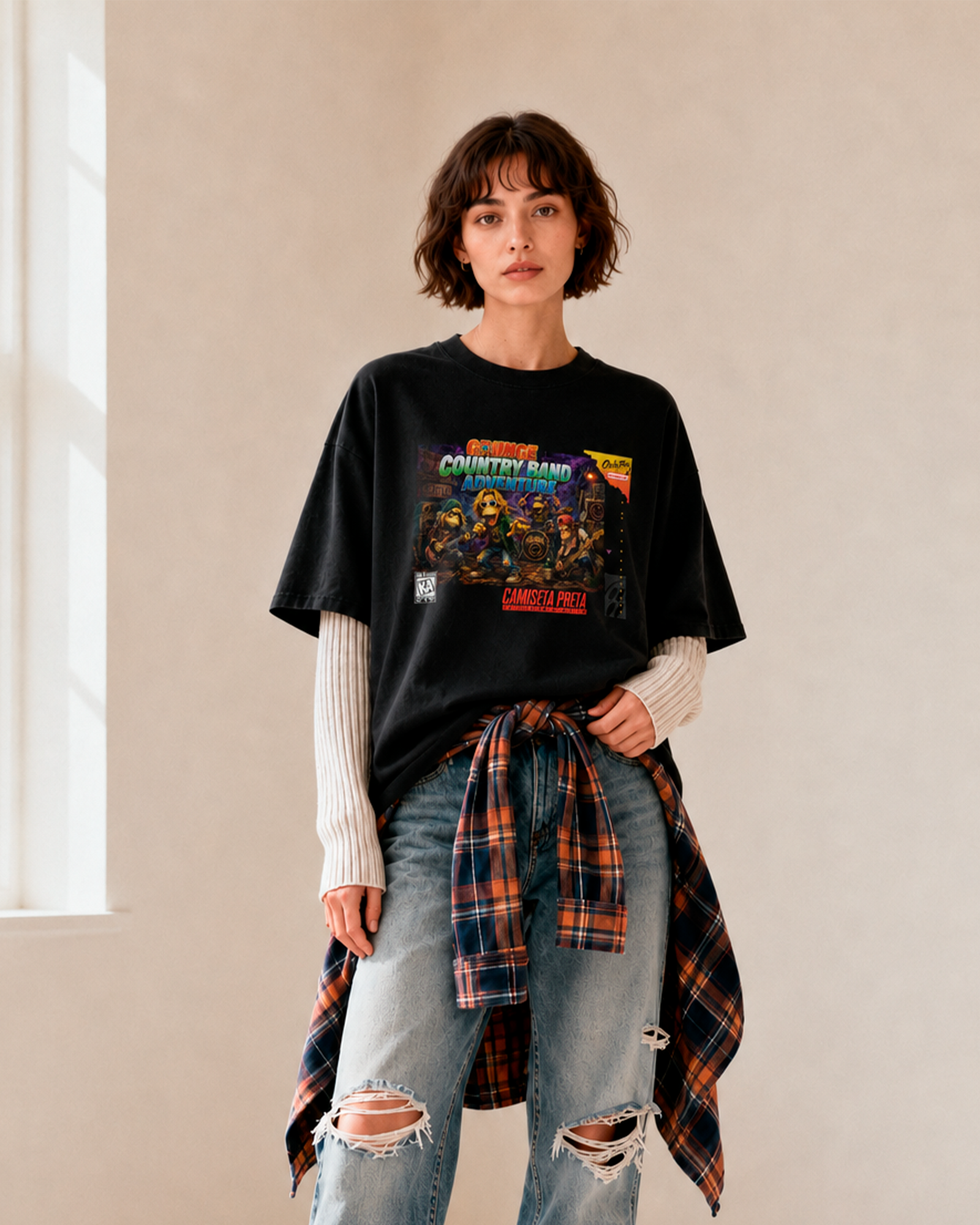 Camiseta Preta Grunge Country Band Adventure