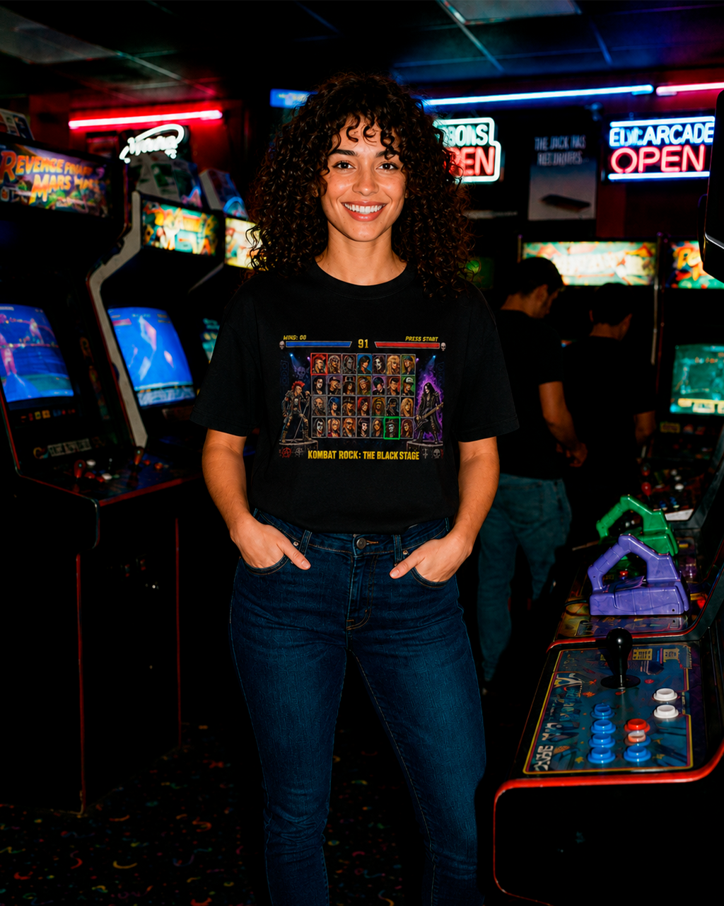 Camiseta Preta Arcade Rock Escolha Seu Lutador
