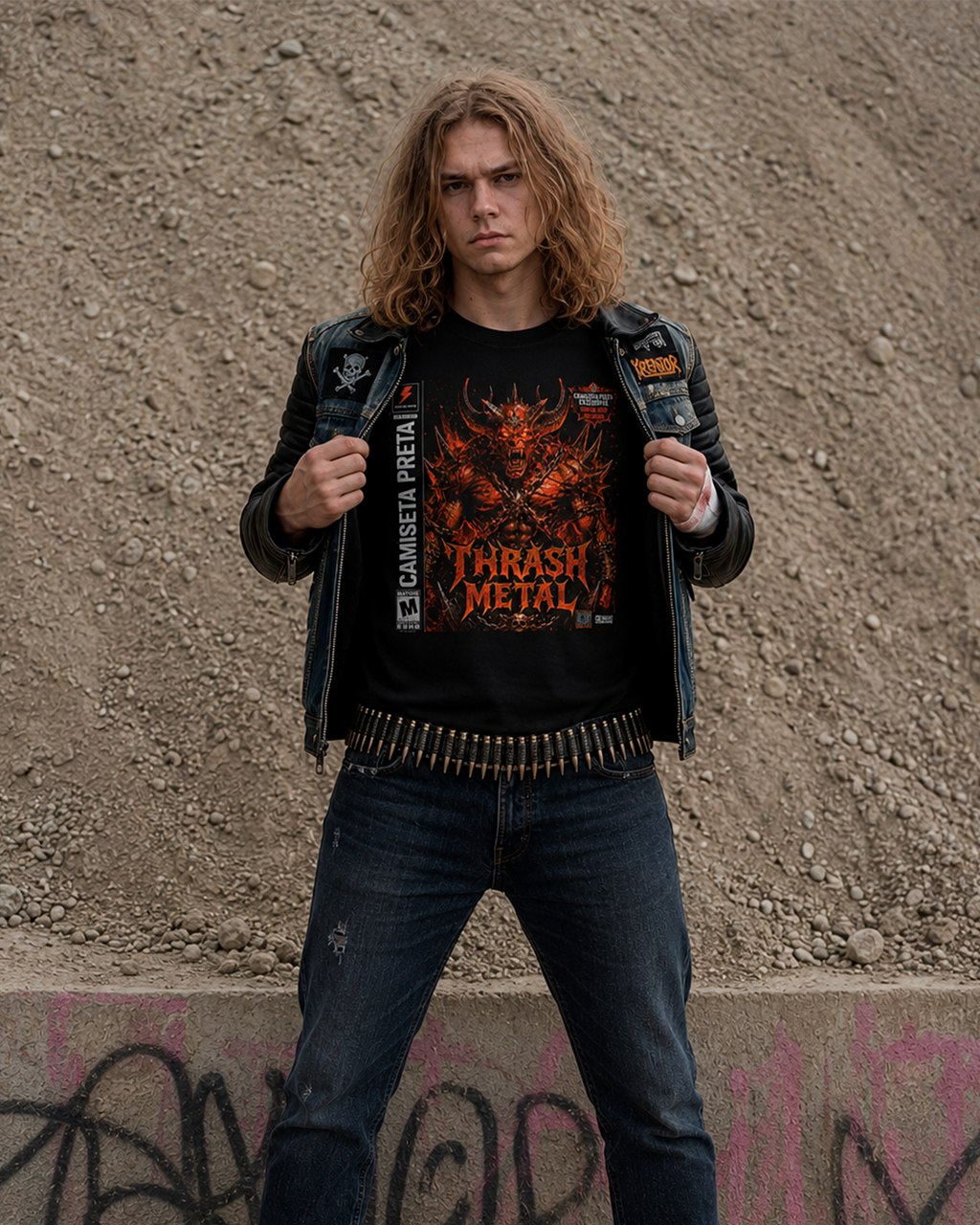 Camiseta Preta Thrasher Metal Estampa Underground Heavy Metal
