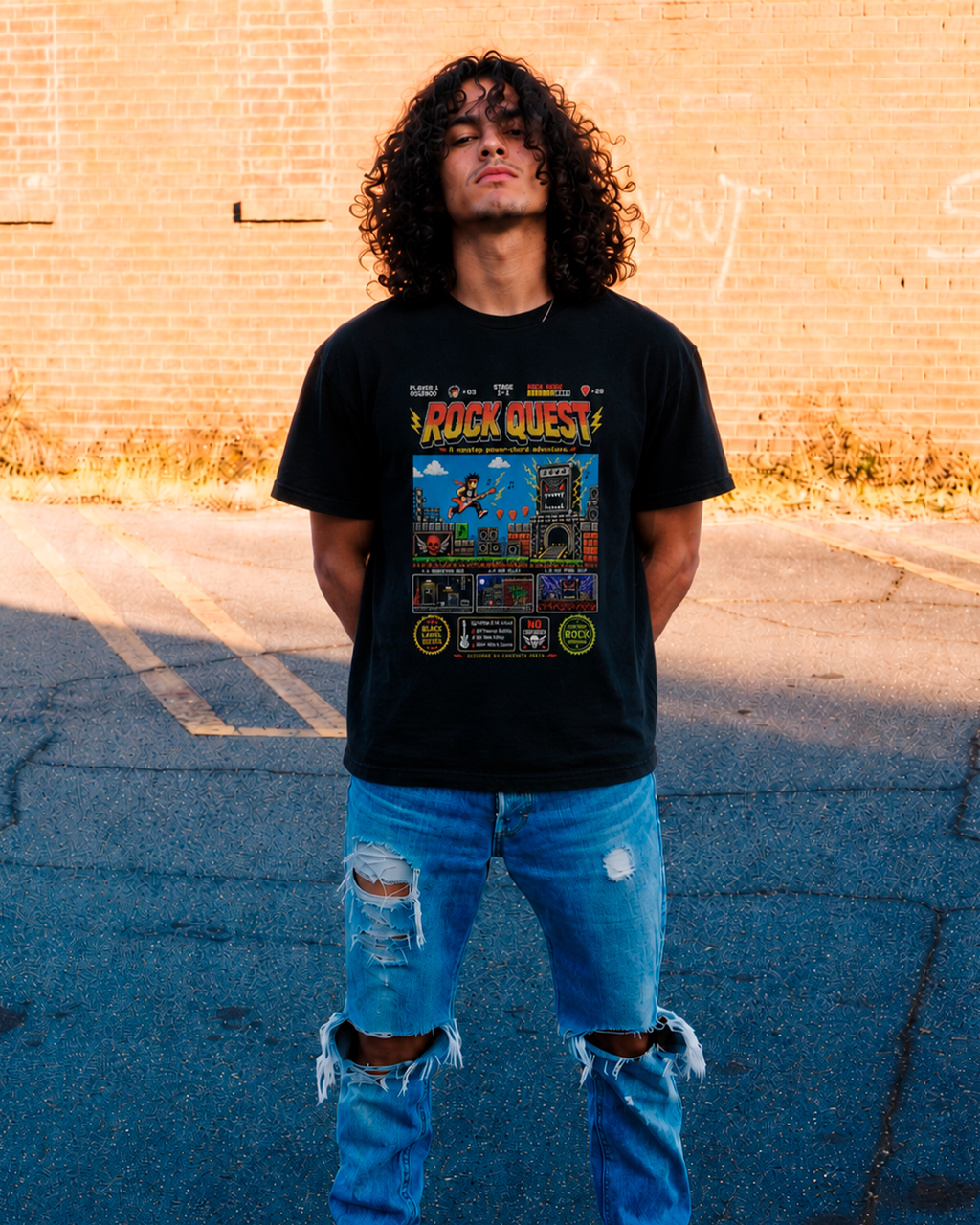Camiseta Preta Rock Quest The Ultimate Power Chord Adventure