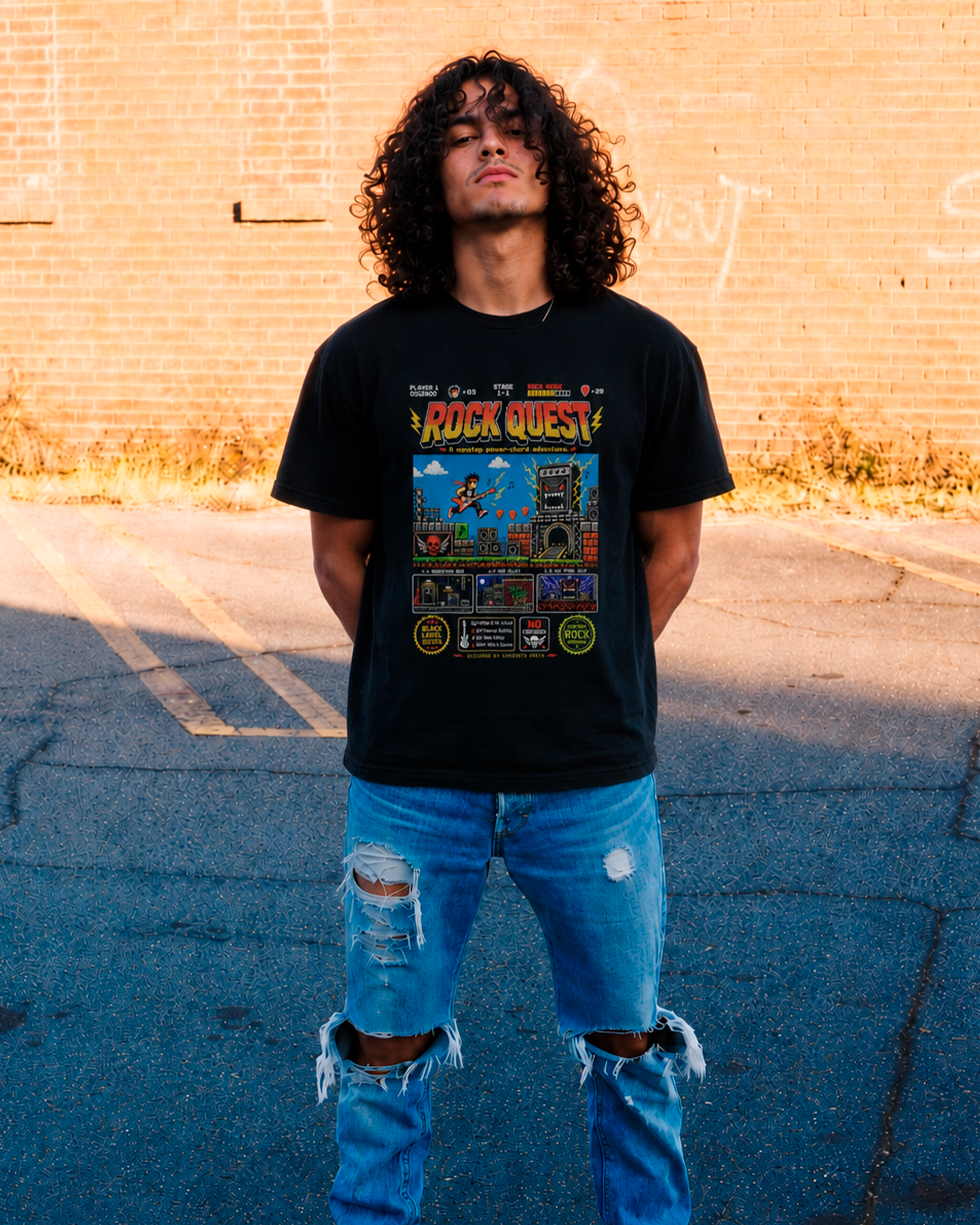 Camiseta Preta Rock Quest The Ultimate Power Chord Adventure
