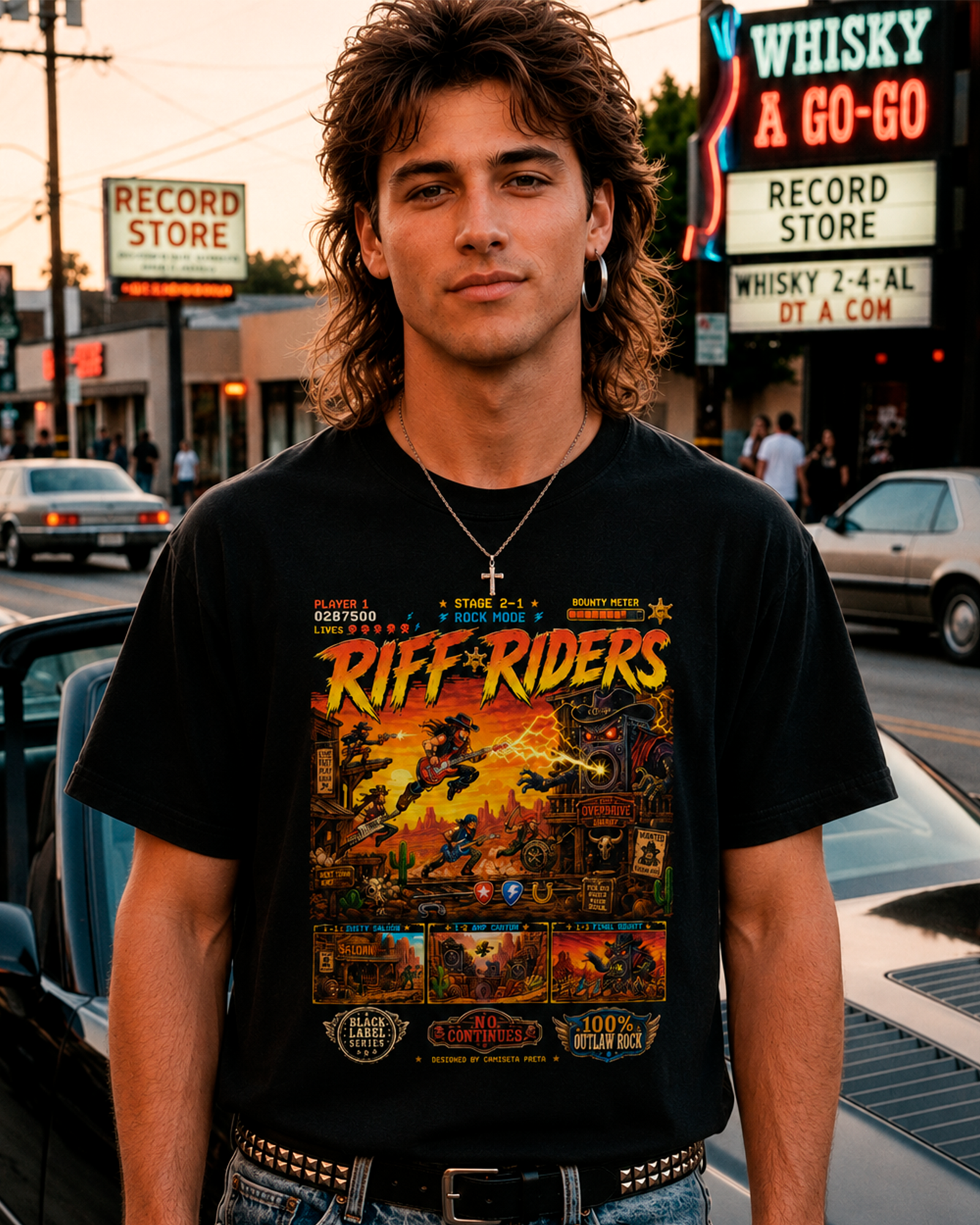 Camiseta Preta Outlaw Rock Batalha no Velho Oeste