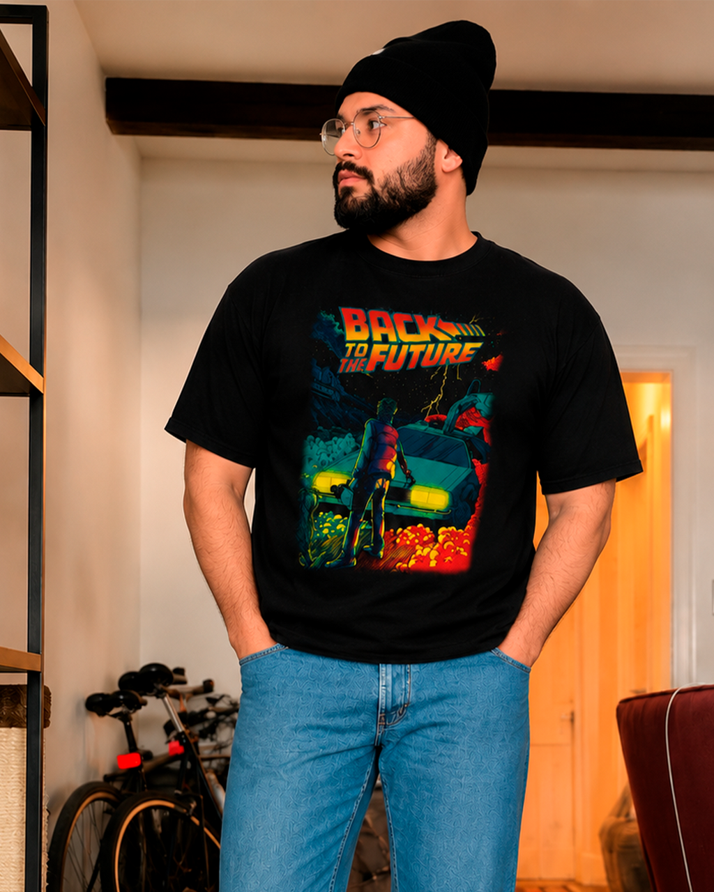 Camiseta Preta Back to the Future DeLorean Time Machine