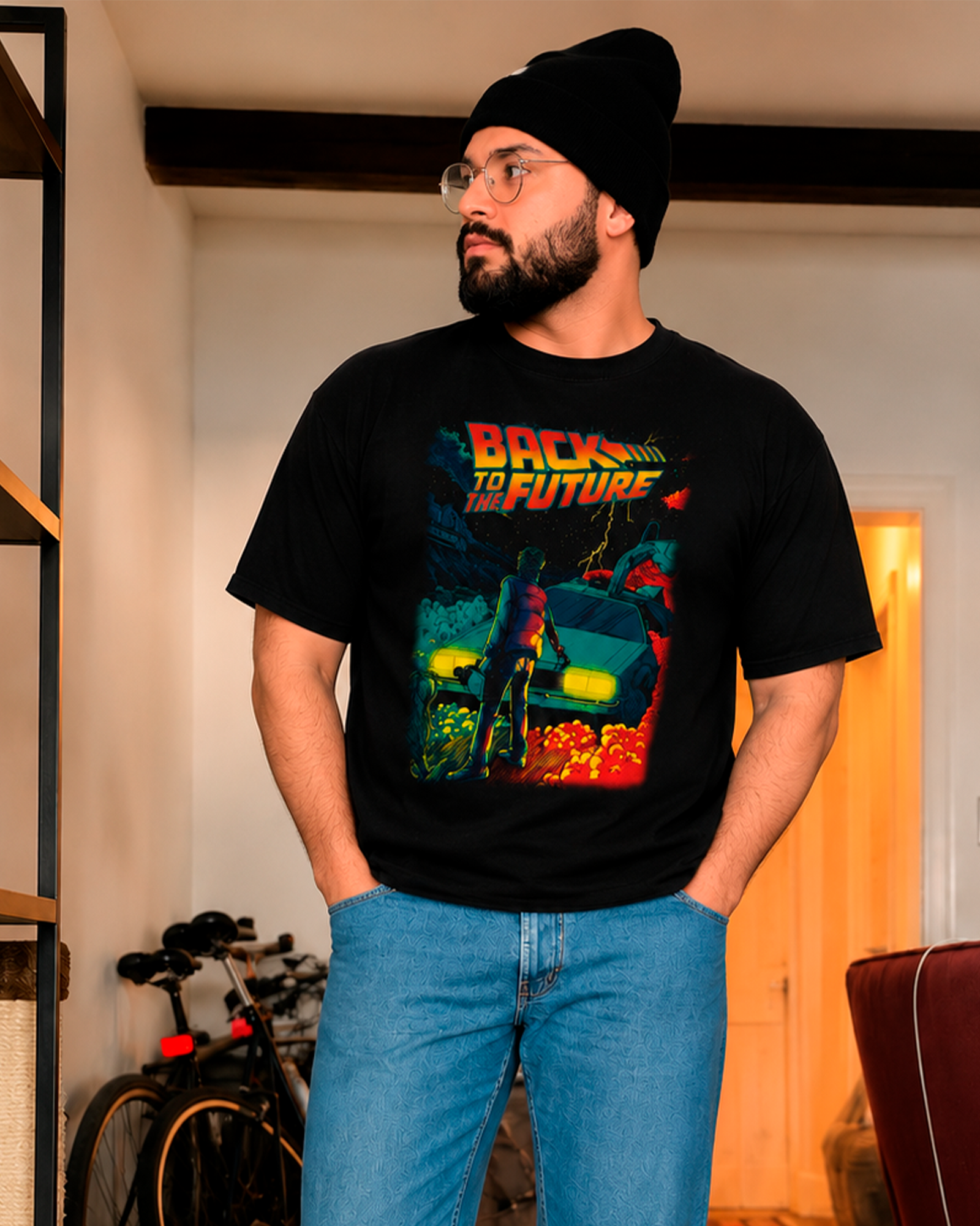 Camiseta Preta Back to the Future DeLorean Time Machine