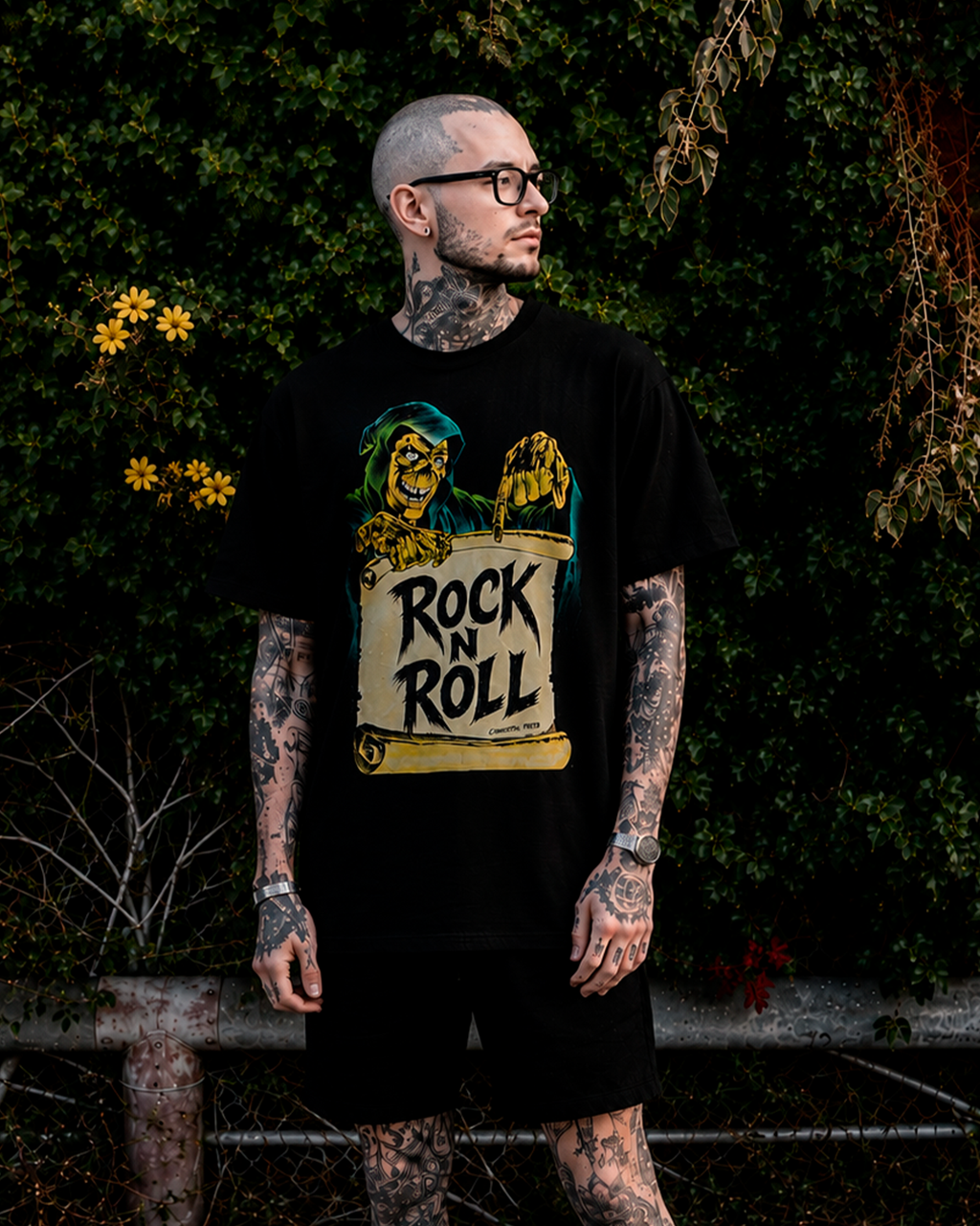 Camiseta Preta Rock N Roll Grim Reaper Vintage