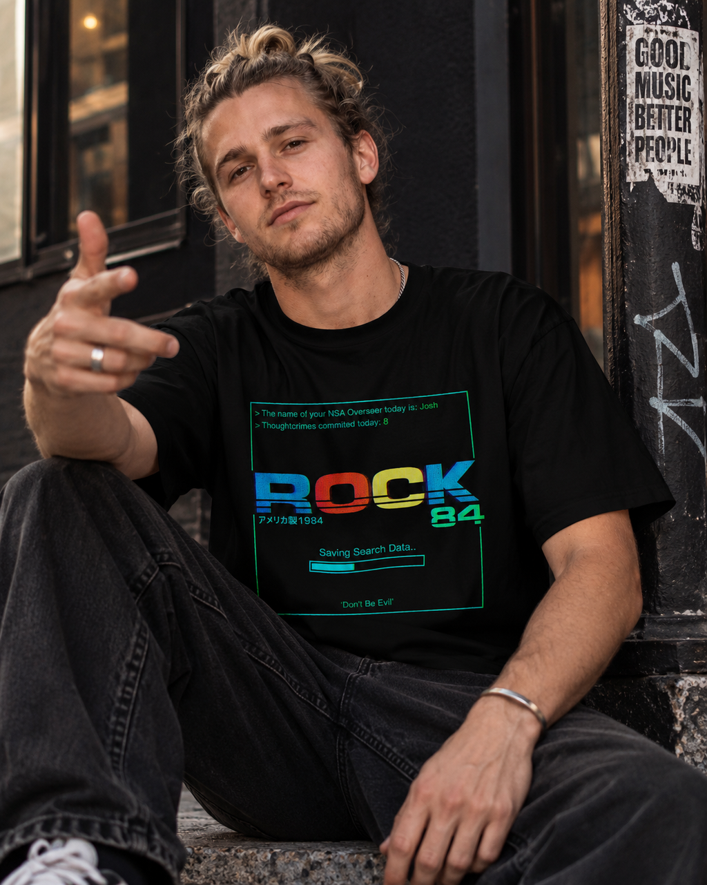 Camiseta Preta Rock 84 Thoughtcrime System