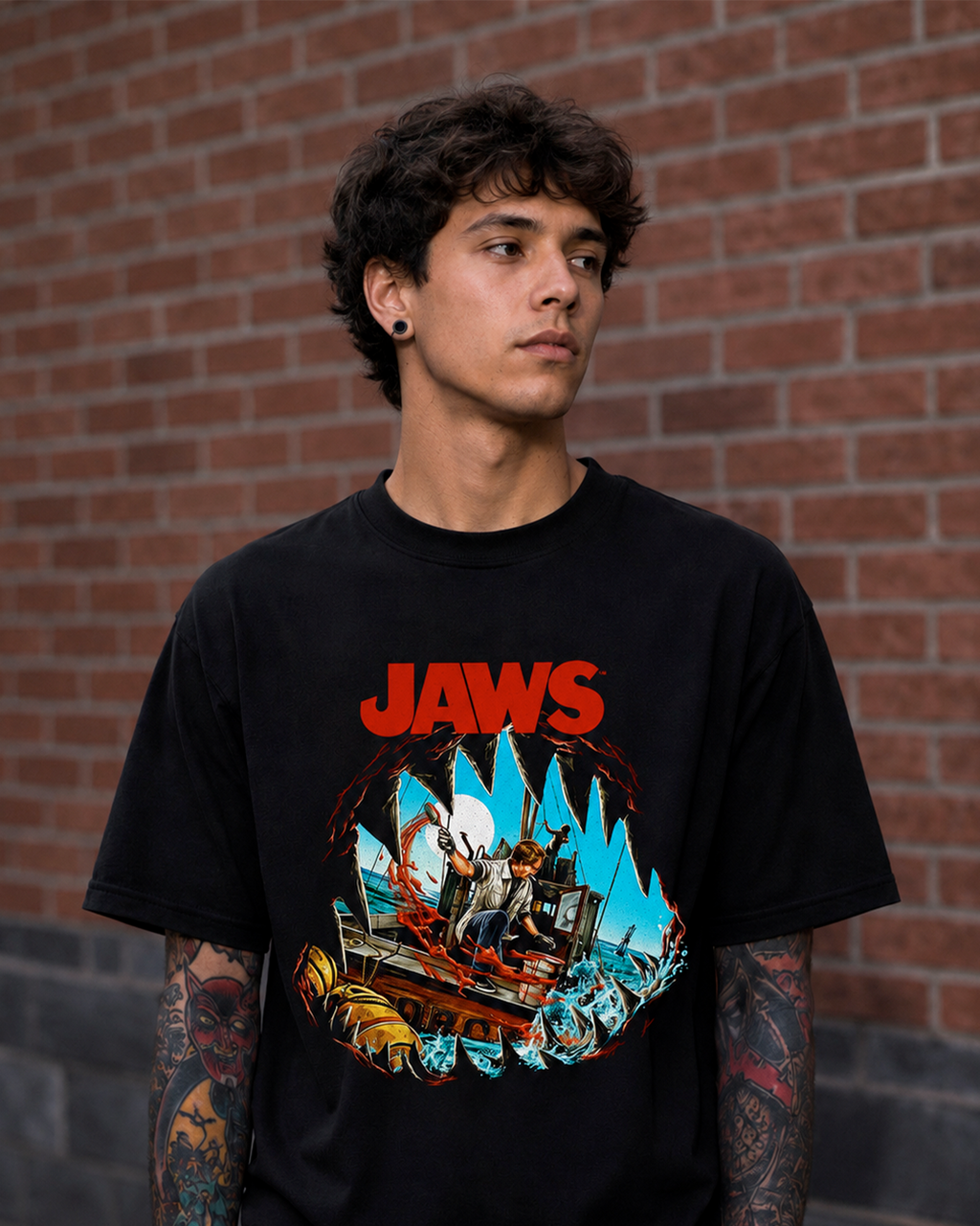 Camiseta Preta Jaws Amity Island Terror