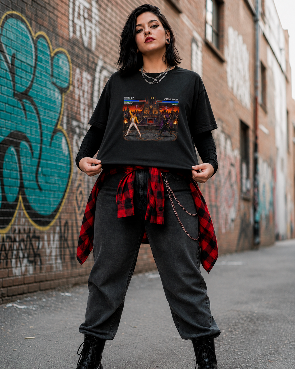 Camiseta Preta Ultimate Rock Fighters Freddie Vs Ozzy