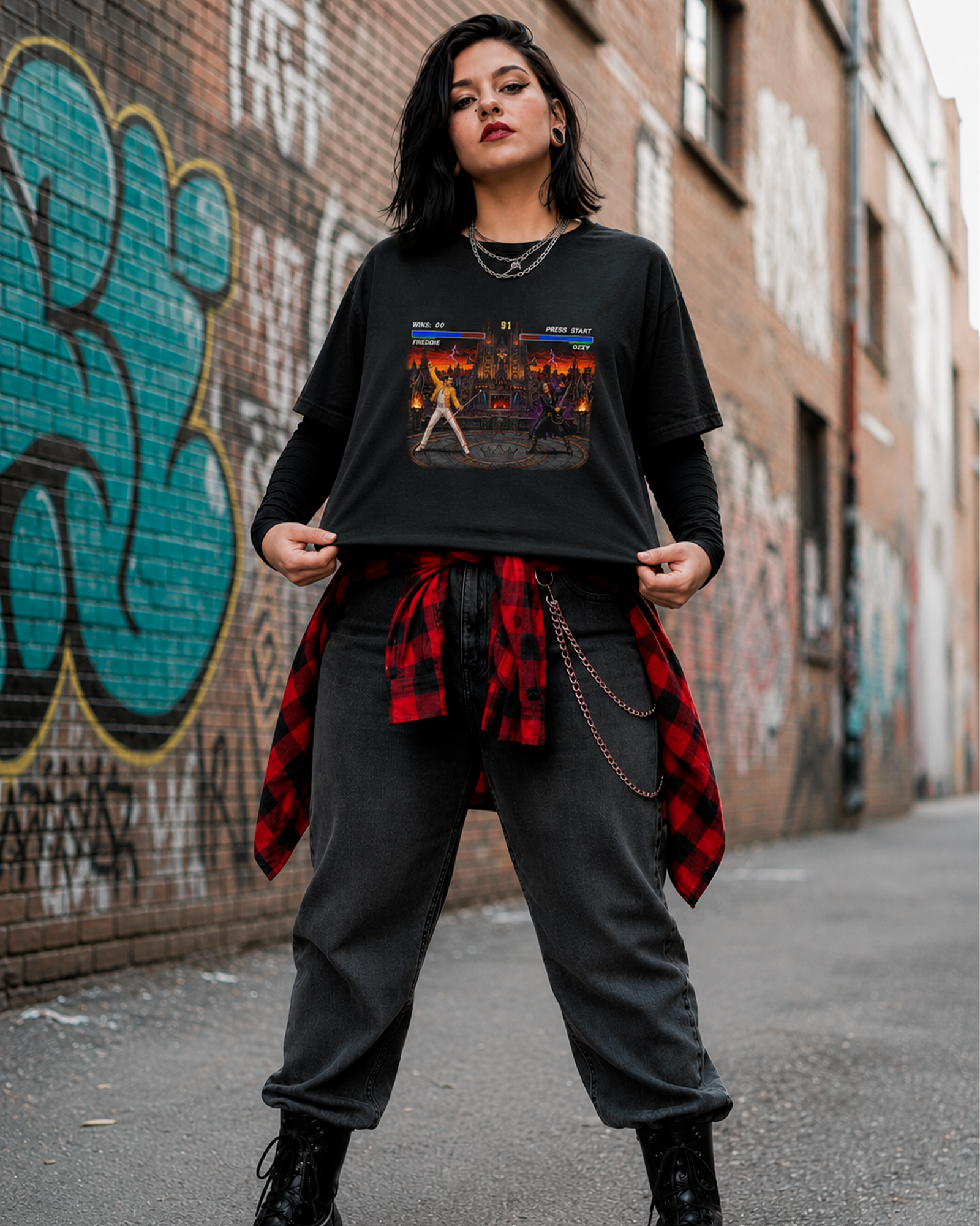 Camiseta Preta Ultimate Rock Fighters Freddie Vs Ozzy