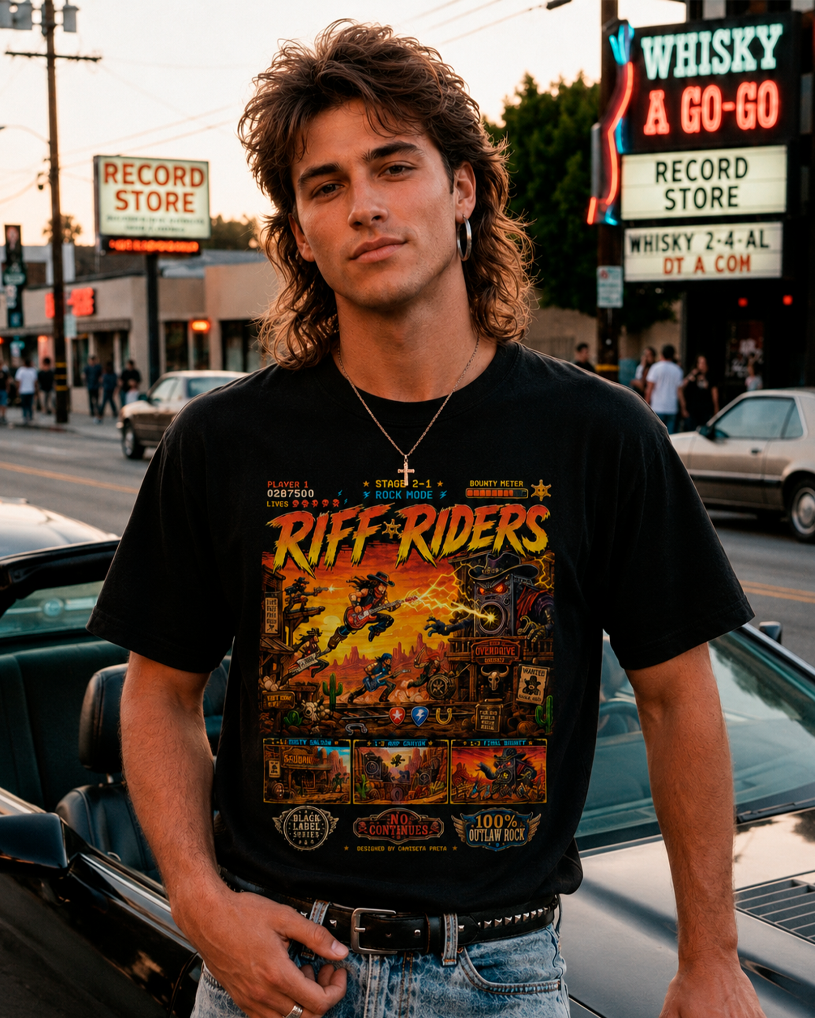 Camiseta Preta Outlaw Rock Batalha no Velho Oeste