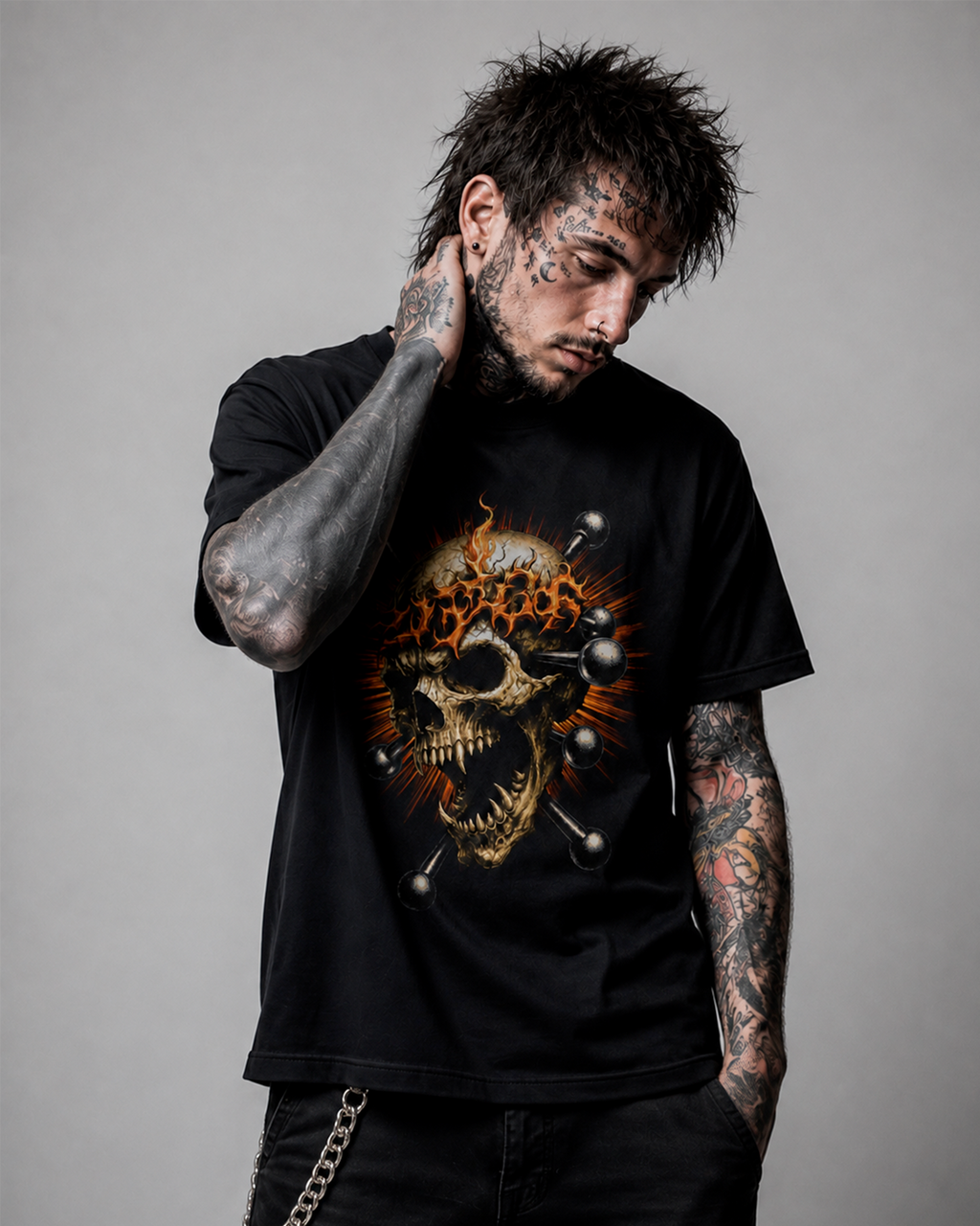 Camiseta Preta Skull Inferno Underground Metal