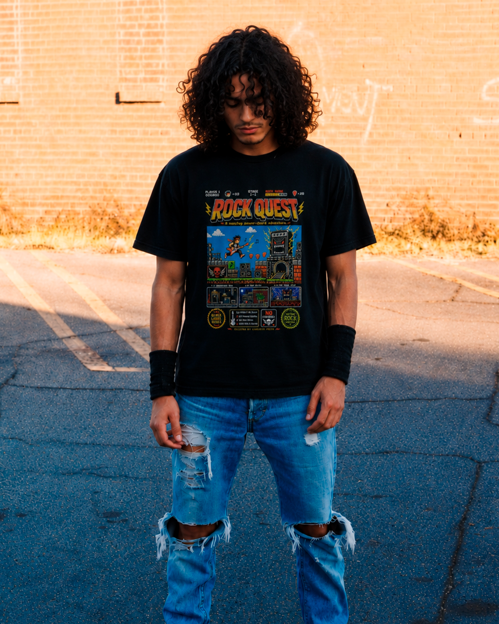 Camiseta Preta Rock Quest The Ultimate Power Chord Adventure