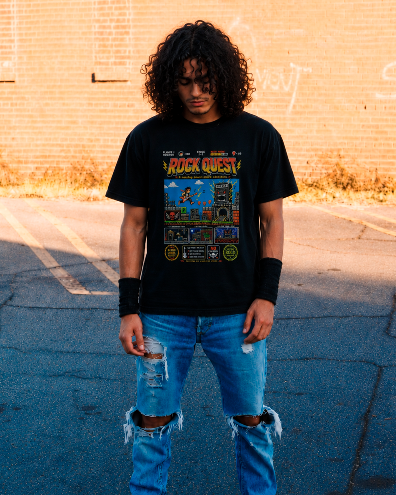 Camiseta Preta Rock Quest The Ultimate Power Chord Adventure