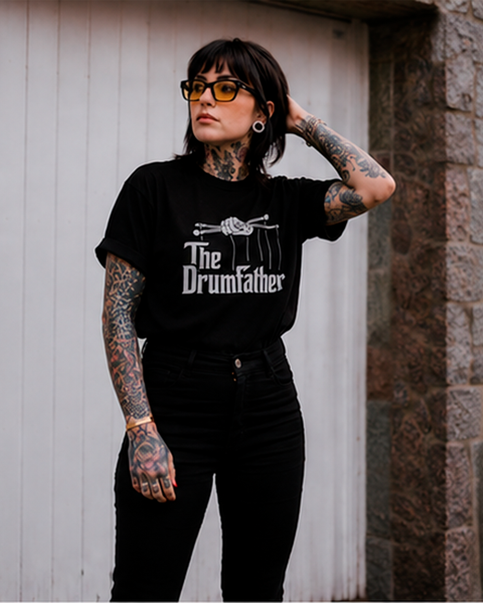 Camiseta Preta The Drumfather O Poderoso Baterista