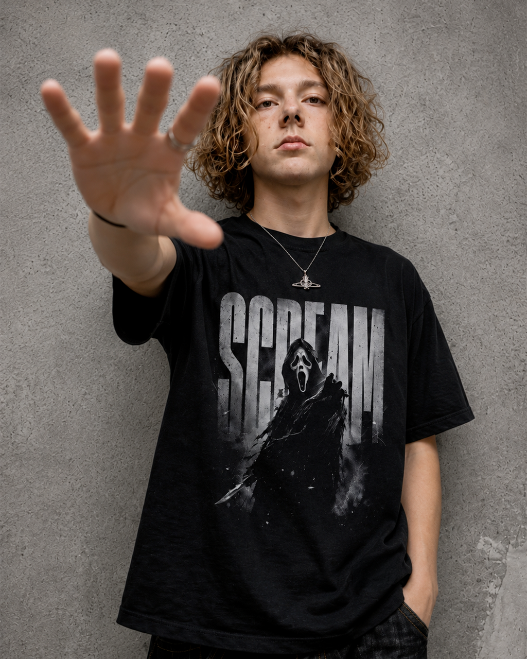 Camiseta Preta Scream Fear in the Dark