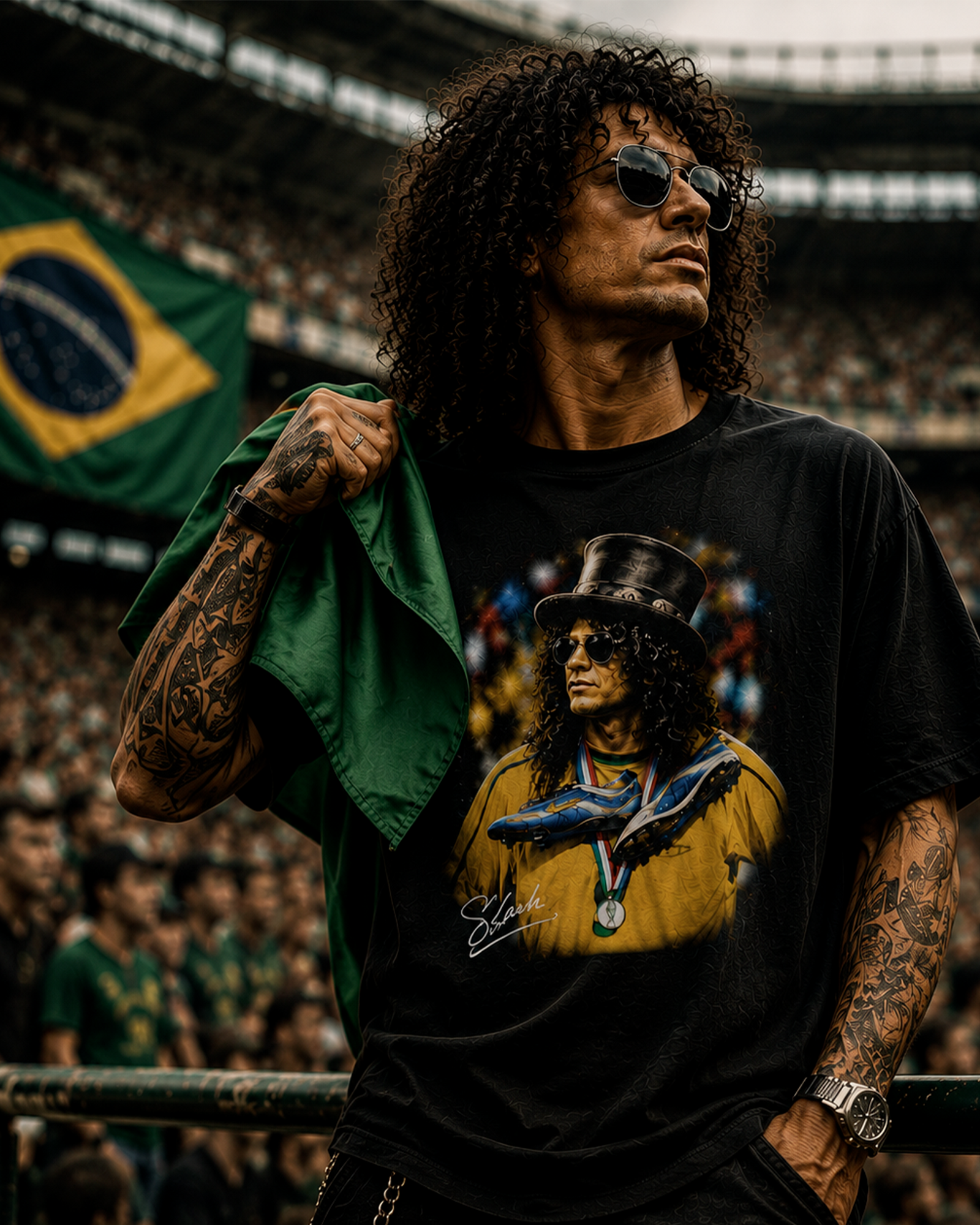 Camiseta Preta Slash Quando o Rock Entrou em Campo