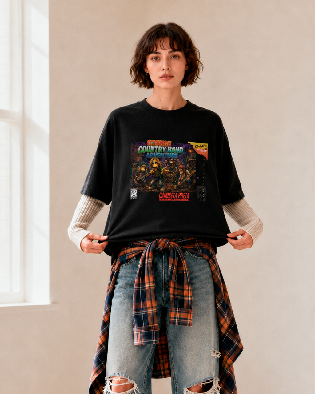 Camiseta Preta Grunge Country Band Adventure