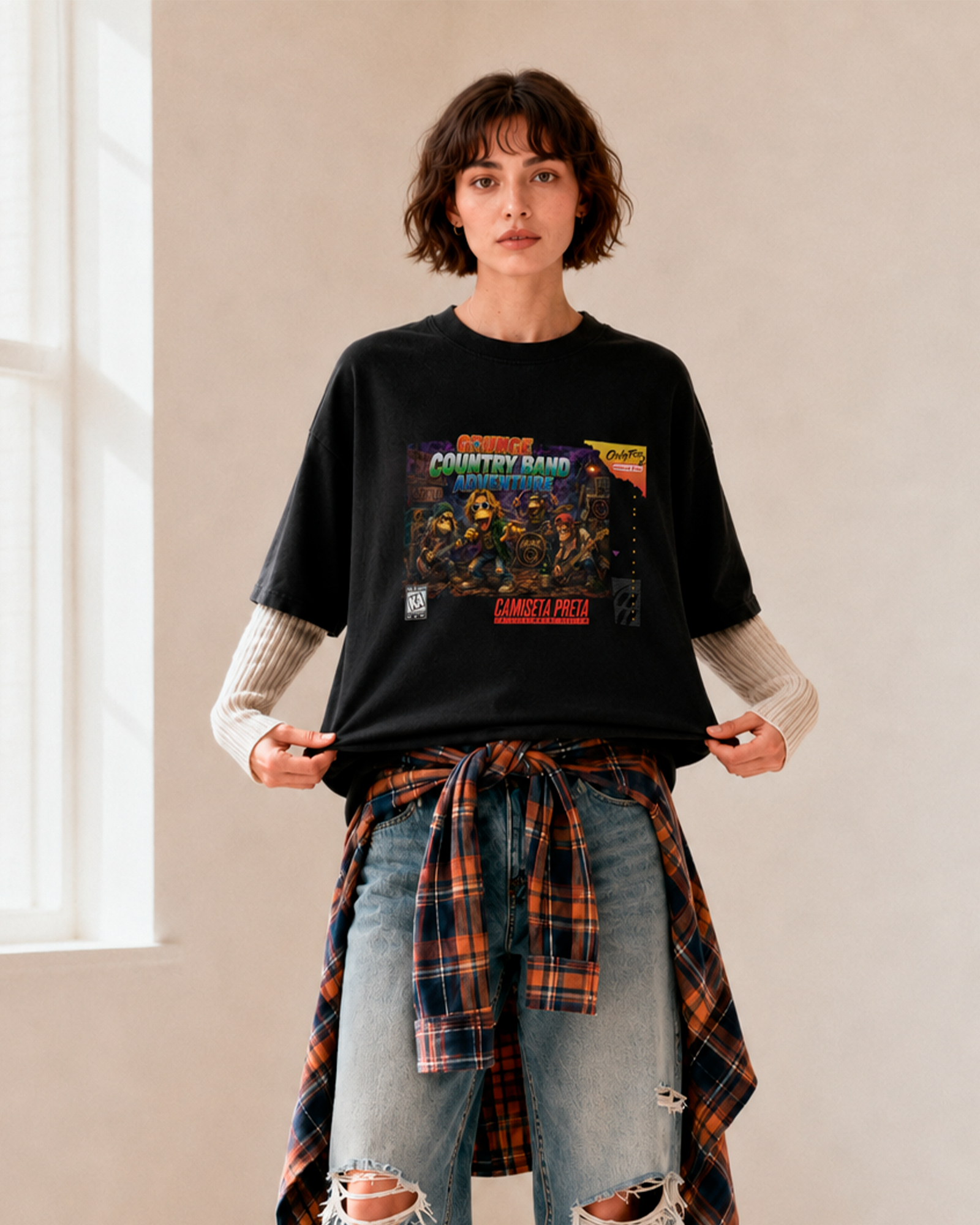 Camiseta Preta Grunge Country Band Adventure