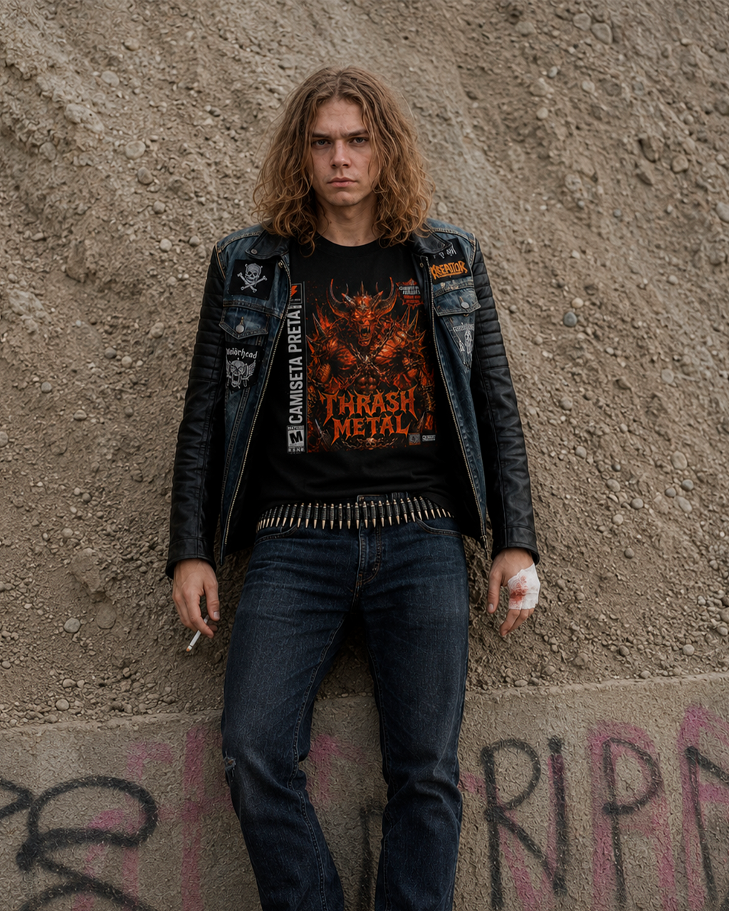 Camiseta Preta Thrasher Metal Estampa Underground Heavy Metal