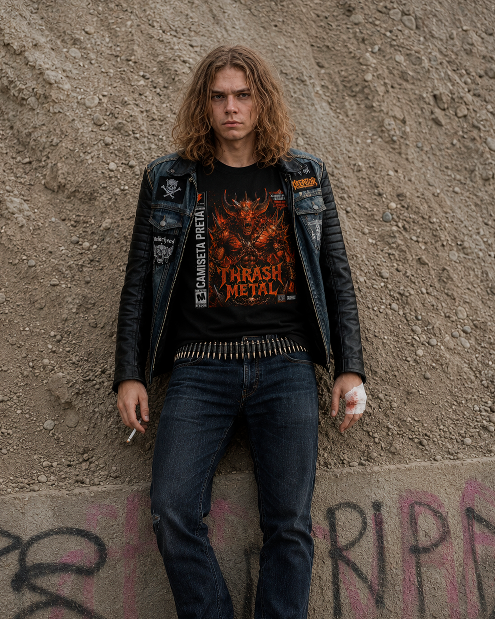 Camiseta Preta Thrasher Metal Estampa Underground Heavy Metal