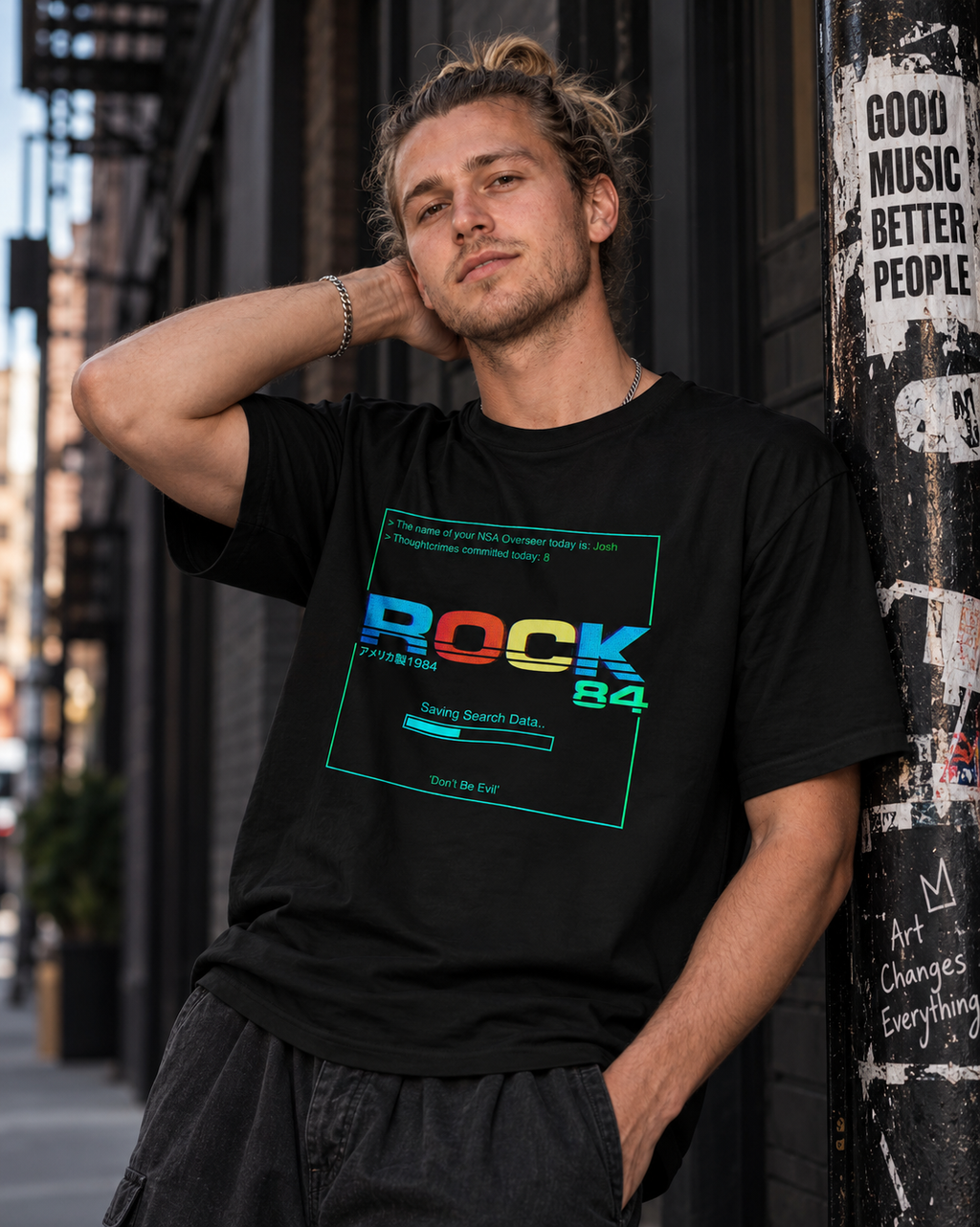 Camiseta Preta Rock 84 Thoughtcrime System