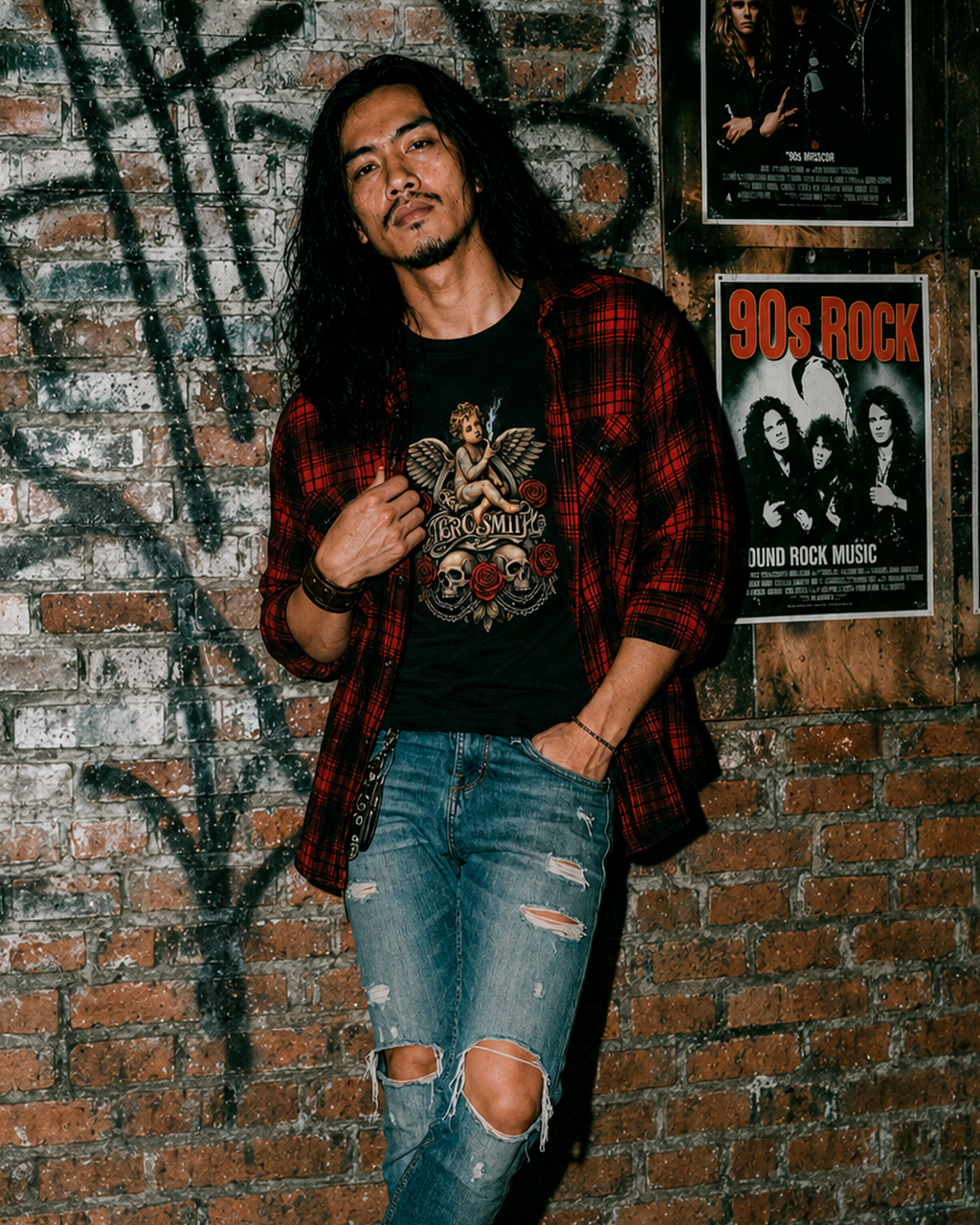 Camiseta Preta Aerosmith Hard Rock Skull & Roses