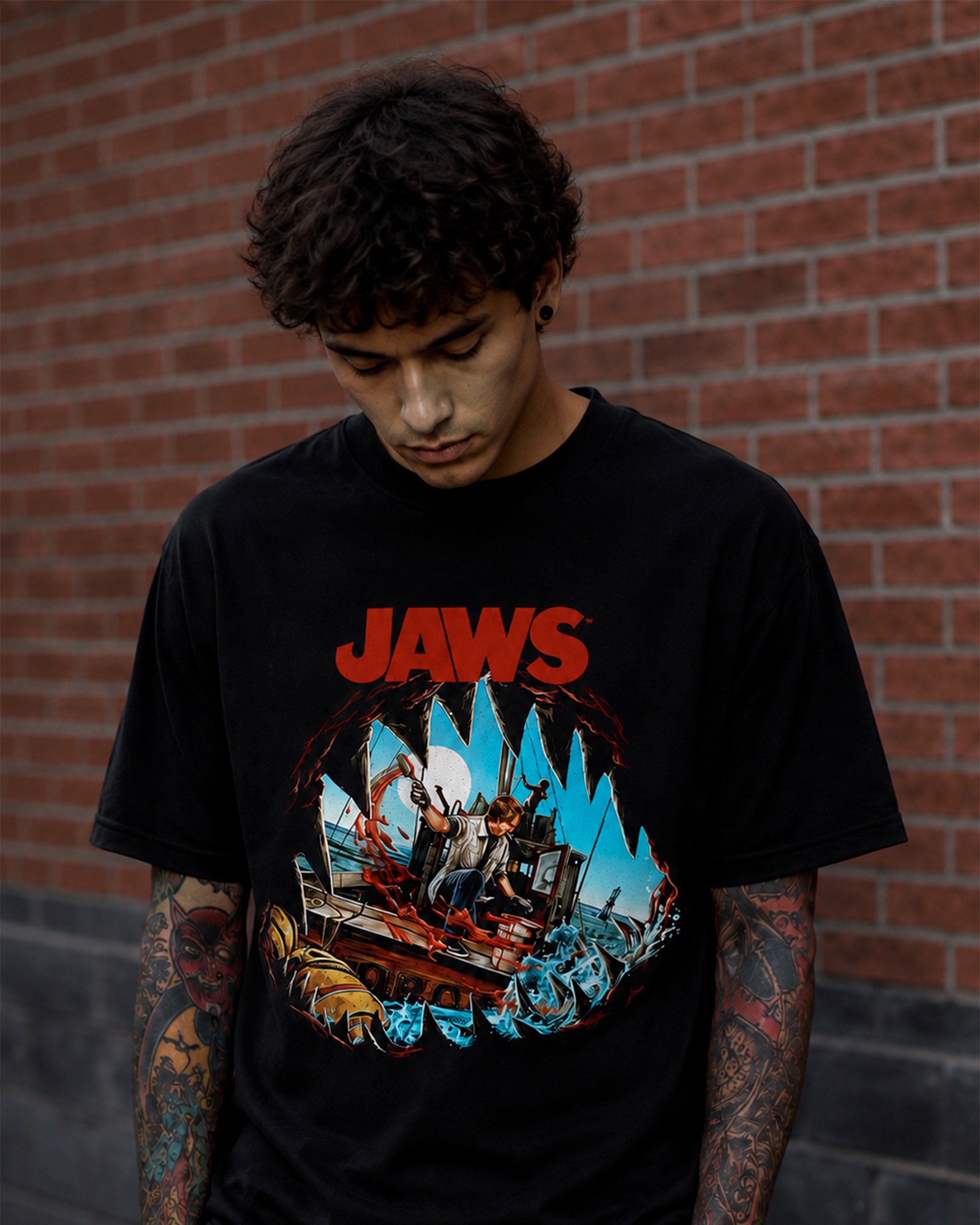 Camiseta Preta Jaws Amity Island Terror