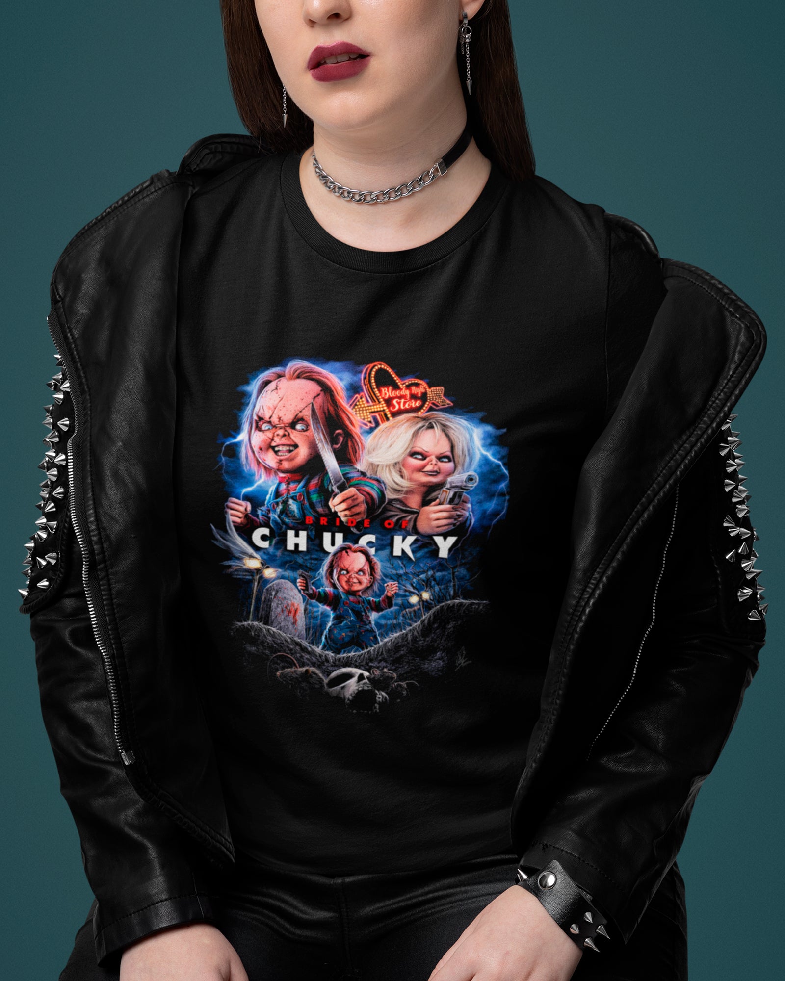 Camiseta Preta Chucky & Tiffany Cemetery Love Unissex