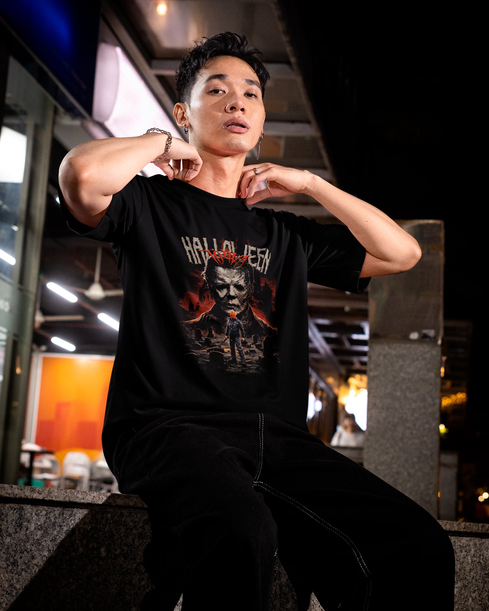 Camiseta Preta Halloween Cemitério Vilões Slasher Unissex